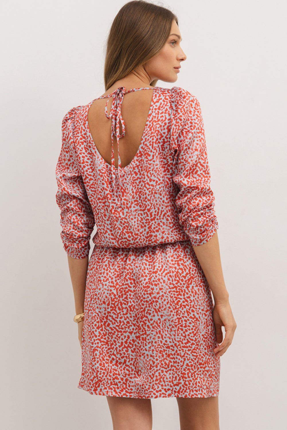 Tomato Red Leopard Print Side Slit Mini Dress - MAD RUFFI