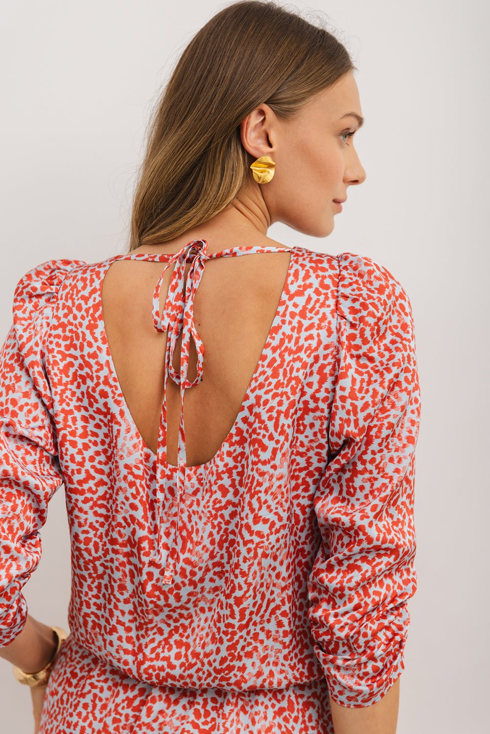 Tomato Red Leopard Print Side Slit Mini Dress - MAD RUFFI