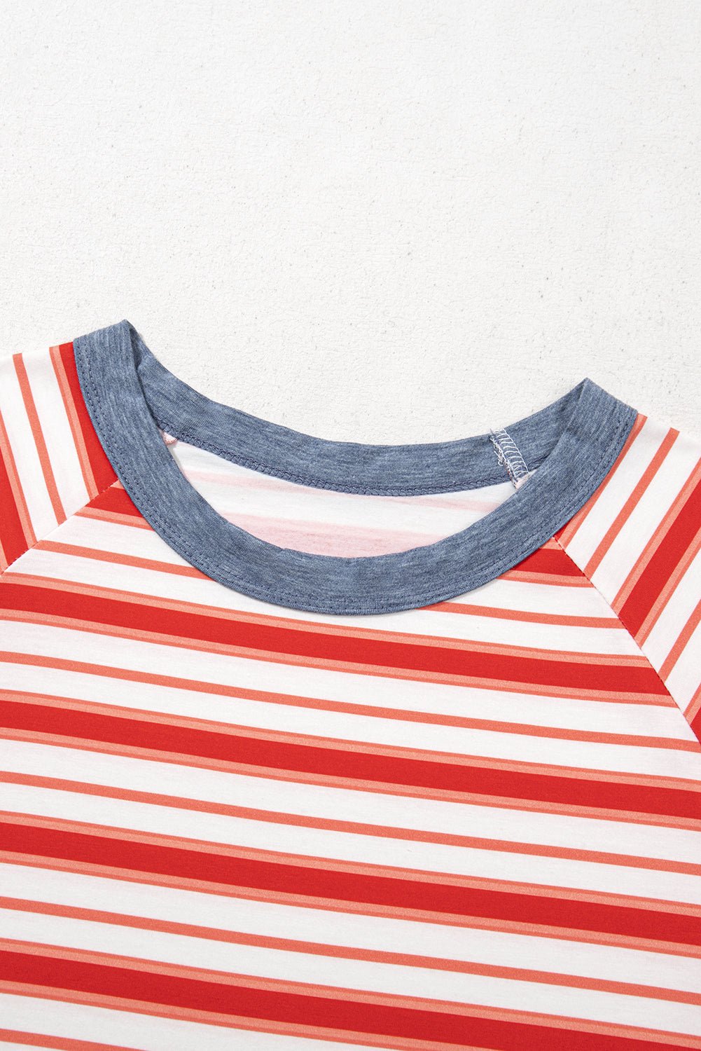 Tomato Red Striped Raglan Sleeve Contrast Neck T-Shirt - MAD RUFFI