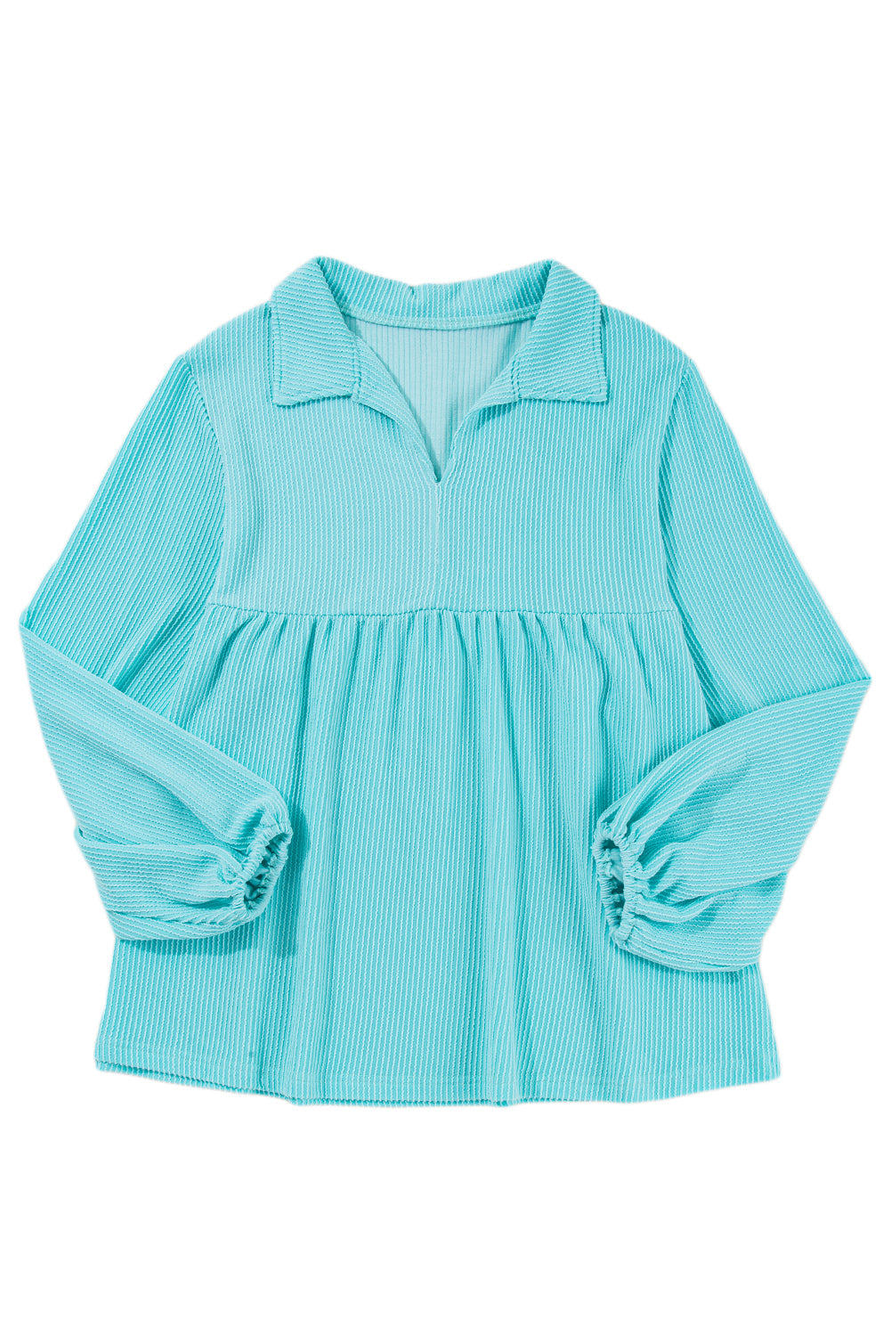 Turquoise Balloon Sleeve Corded Plus Babydoll Top - Plus Size Tops