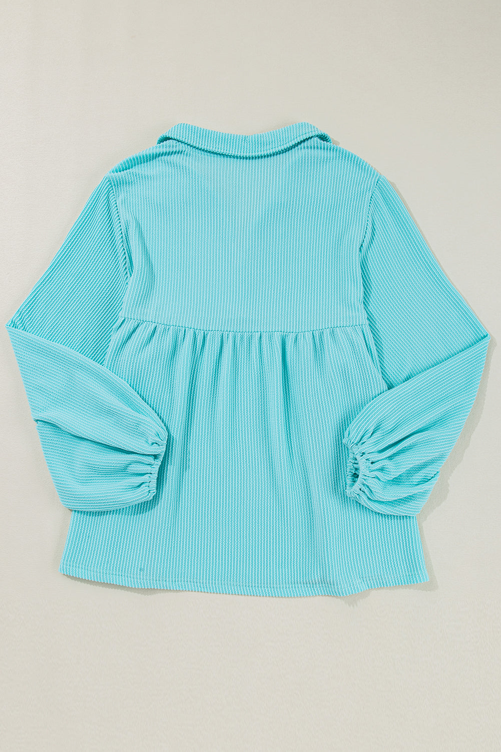 Turquoise Balloon Sleeve Corded Plus Babydoll Top - Plus Size Tops