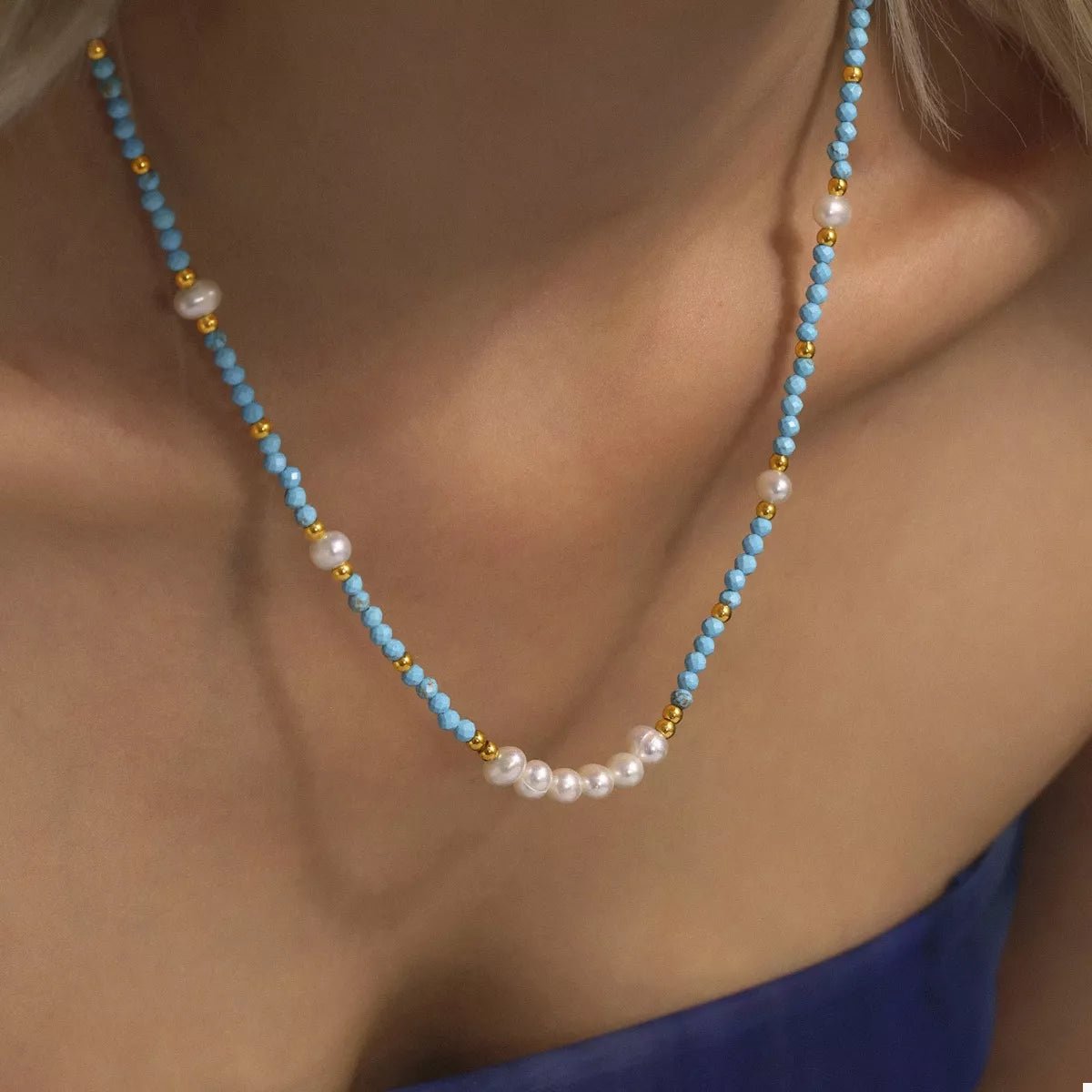 Turquoise Pearl Beaded Necklace - MAD RUFFI