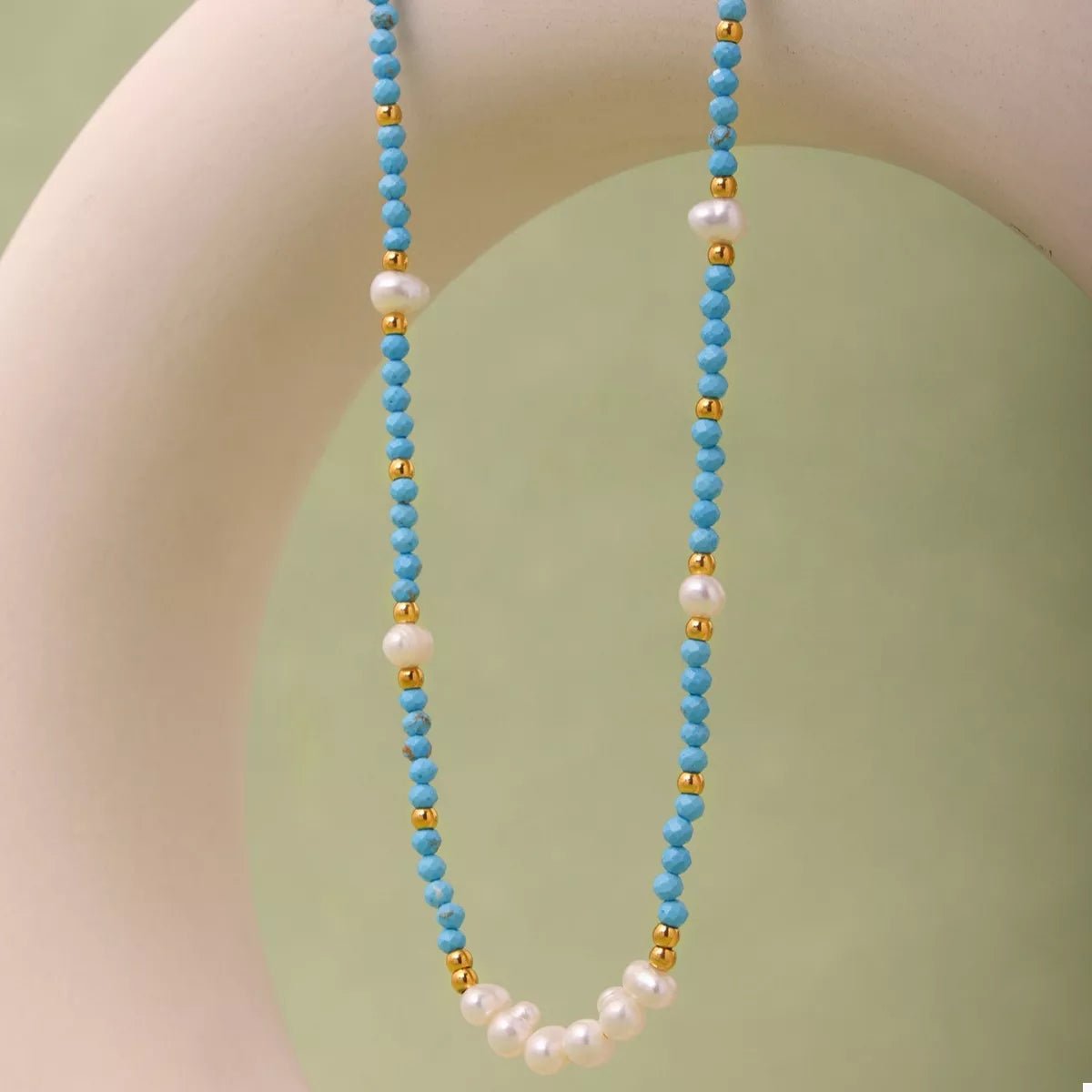 Turquoise Pearl Beaded Necklace - MAD RUFFI