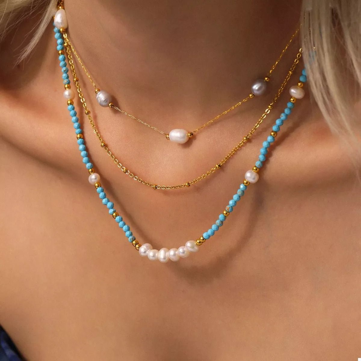 Turquoise Pearl Beaded Necklace - MAD RUFFI