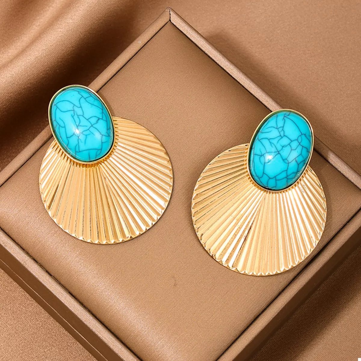 Turquoise Stone Fan Drop Earrings - MAD RUFFI