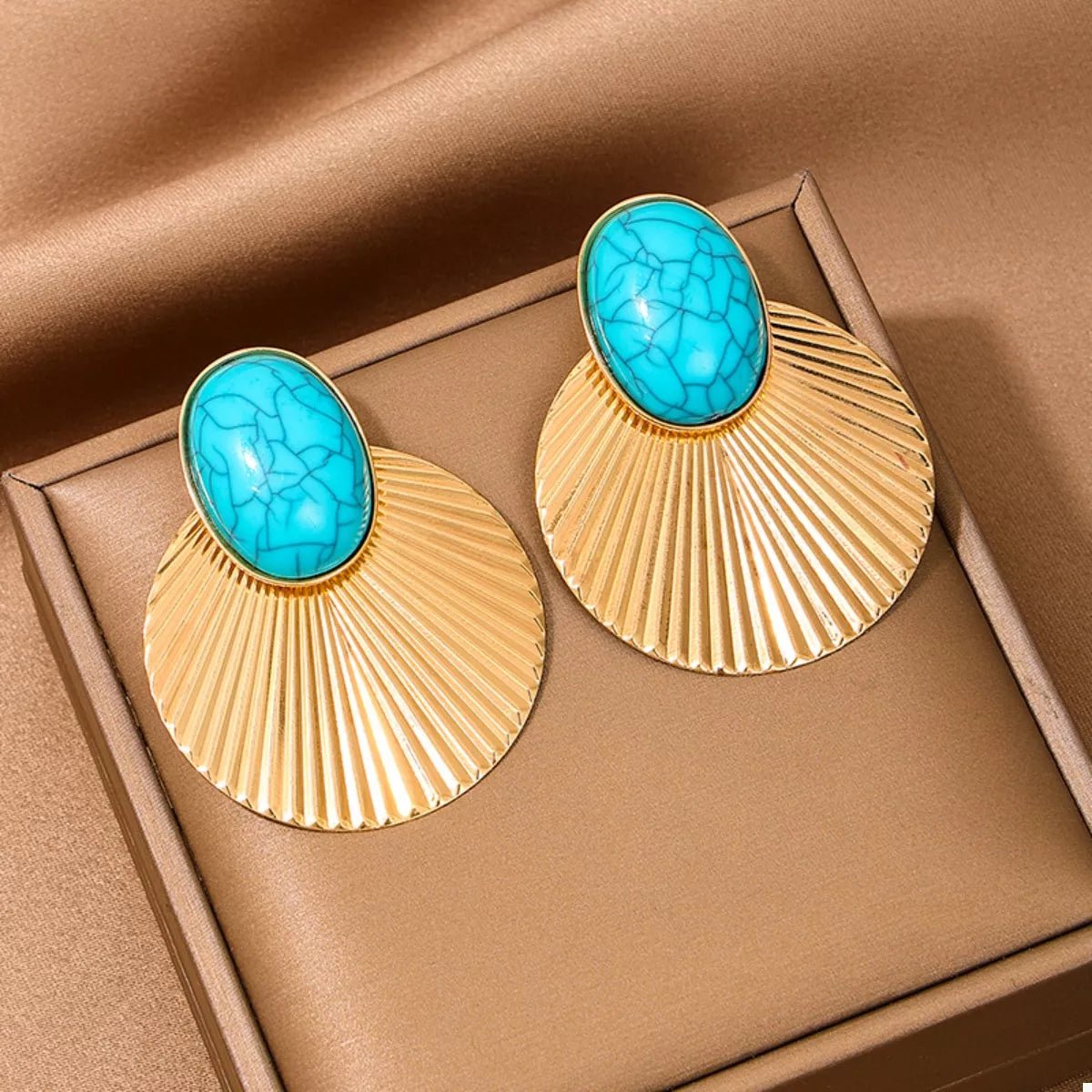 Turquoise Stone Fan Drop Earrings - MAD RUFFI