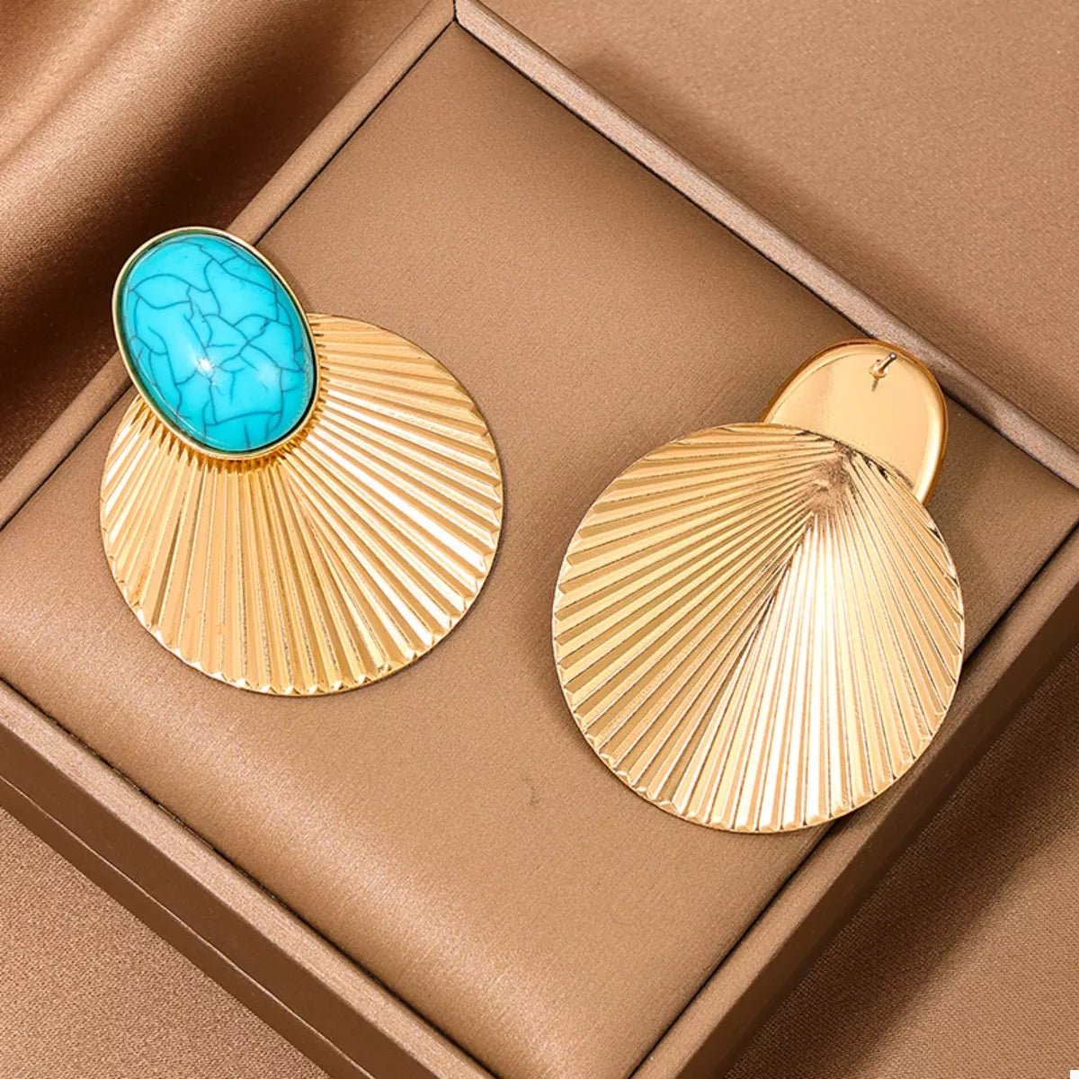 Turquoise Stone Fan Drop Earrings - MAD RUFFI