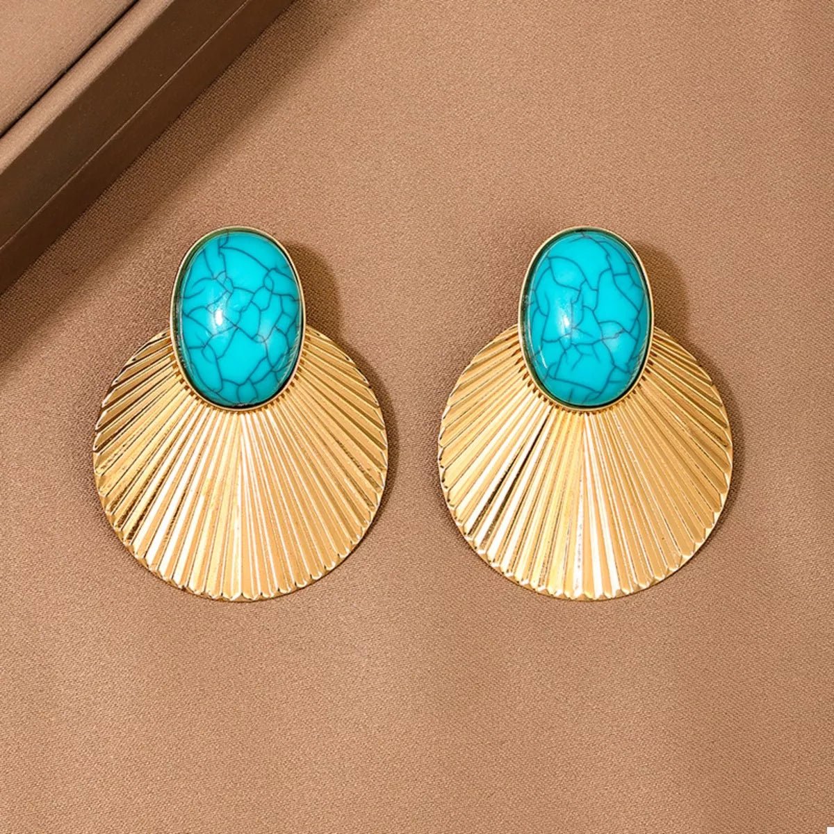 Turquoise Stone Fan Drop Earrings - MAD RUFFI