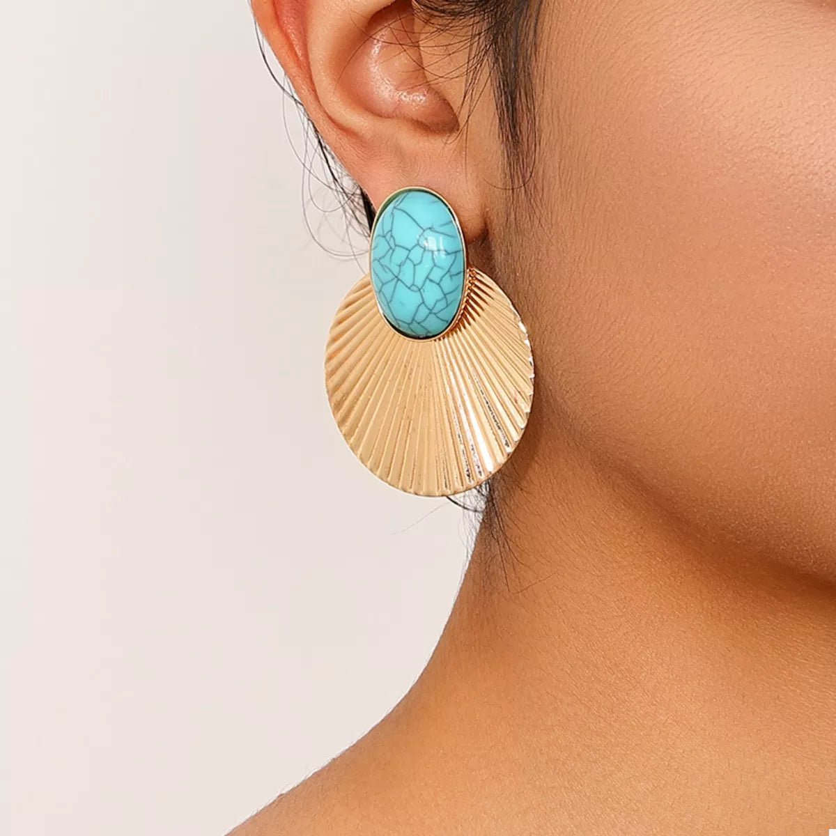 Turquoise Stone Fan Drop Earrings - MAD RUFFI