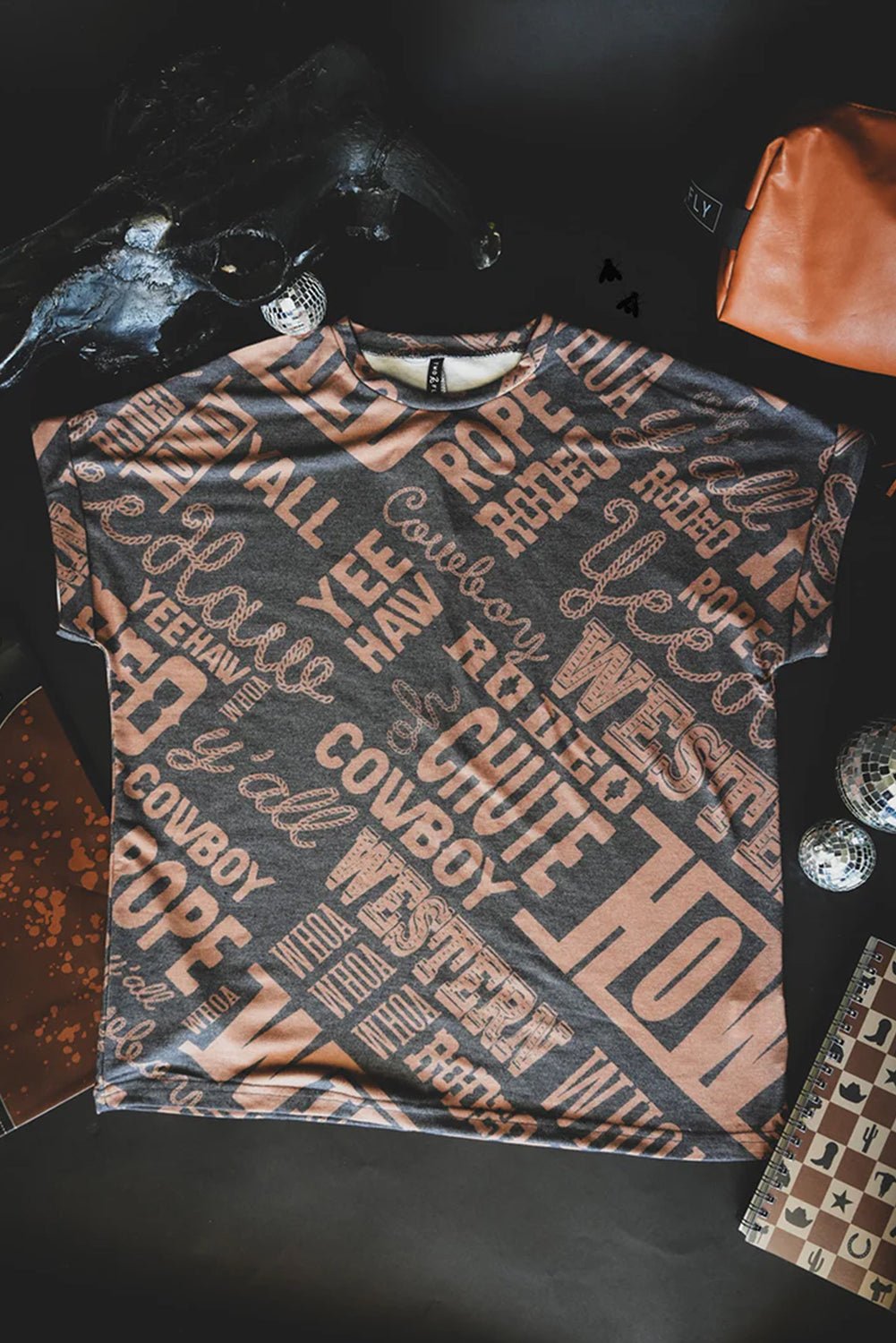 Turquoise Vintage Letter Print Graphic Loose Tee - MAD RUFFI