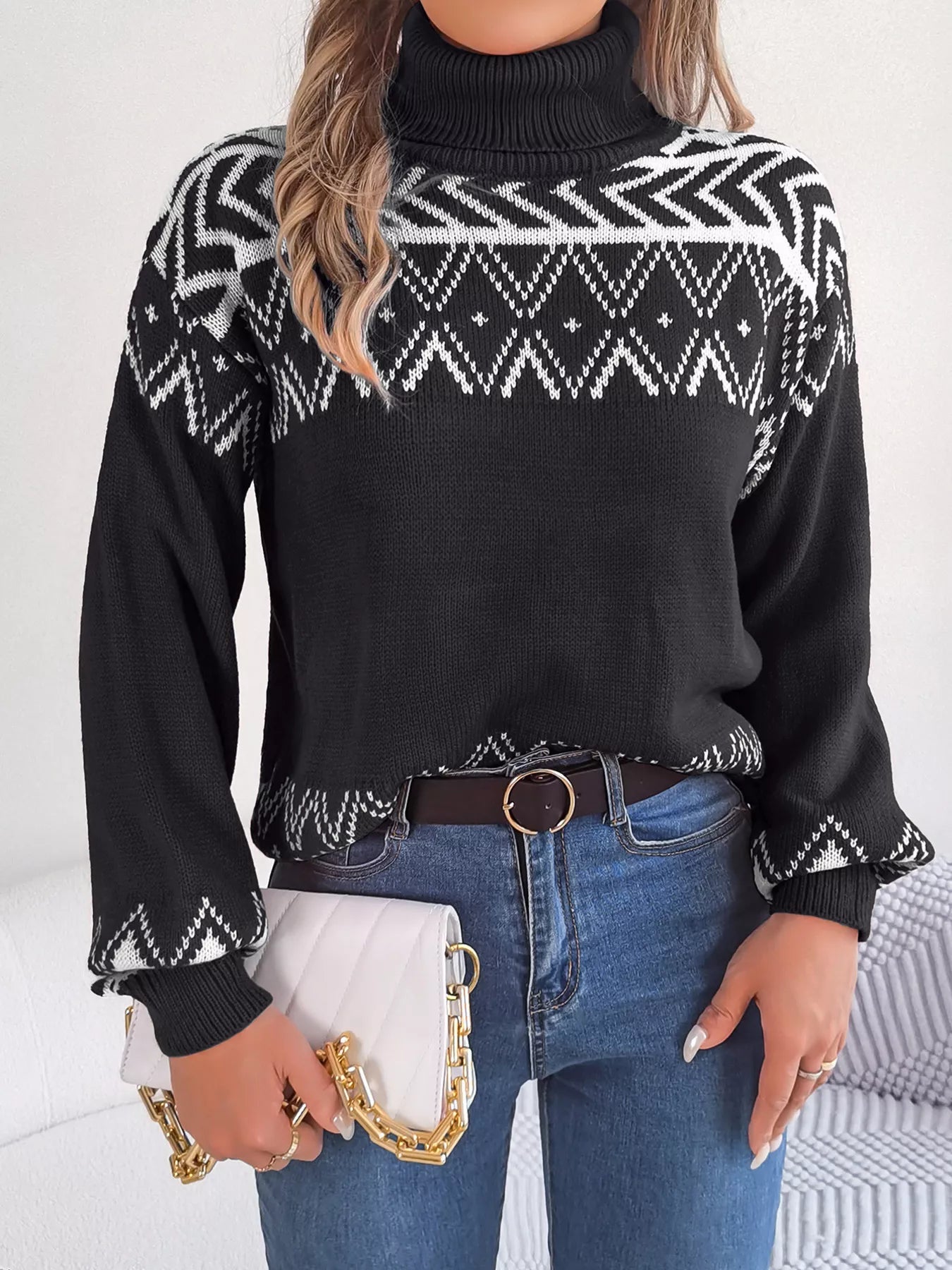 Turtleneck Dropped Shoulder Sweater - MAD RUFFI