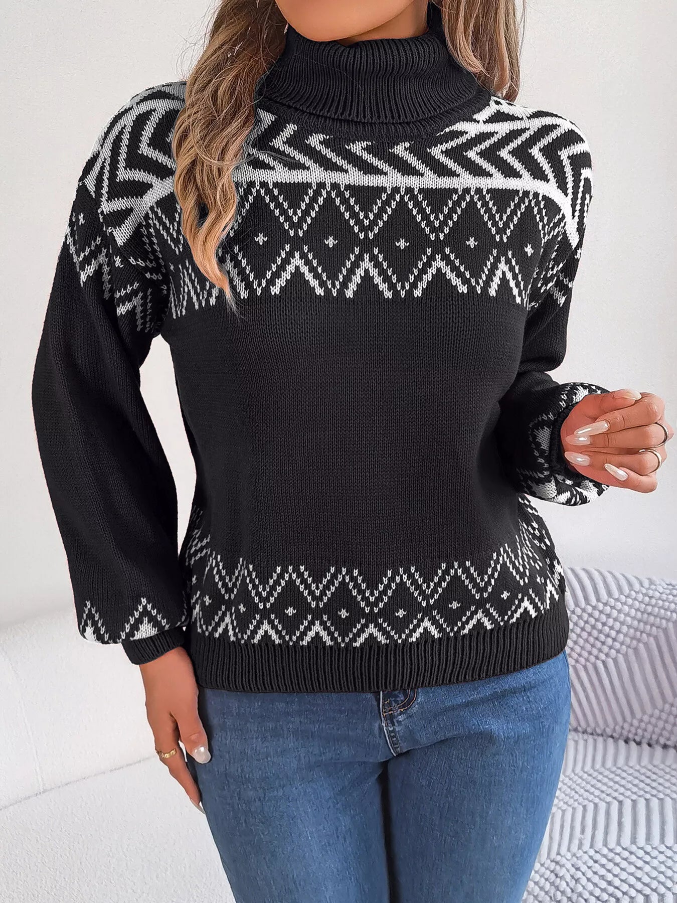 Turtleneck Dropped Shoulder Sweater - MAD RUFFI