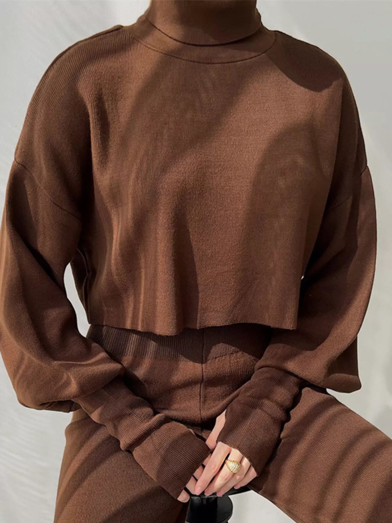 Turtleneck Long Sleeve Top & Pants Set - MAD RUFFI