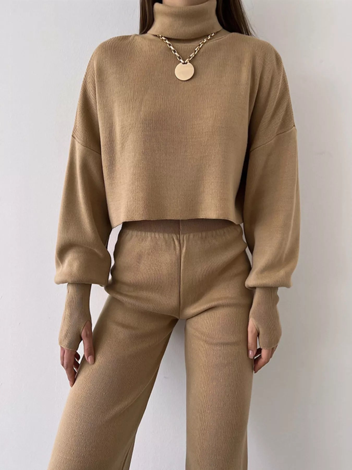 Turtleneck Long Sleeve Top & Pants Set - MAD RUFFI