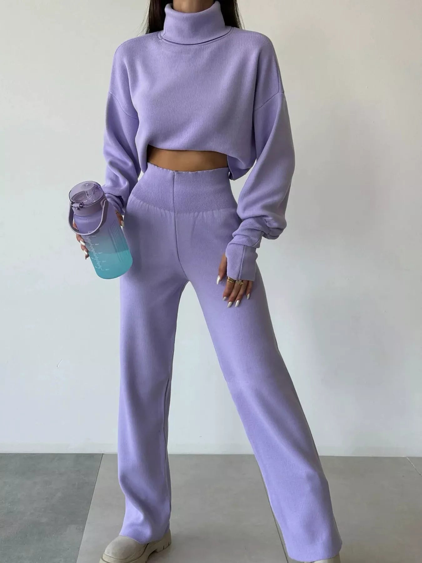 Turtleneck Long Sleeve Top & Pants Set - MAD RUFFI
