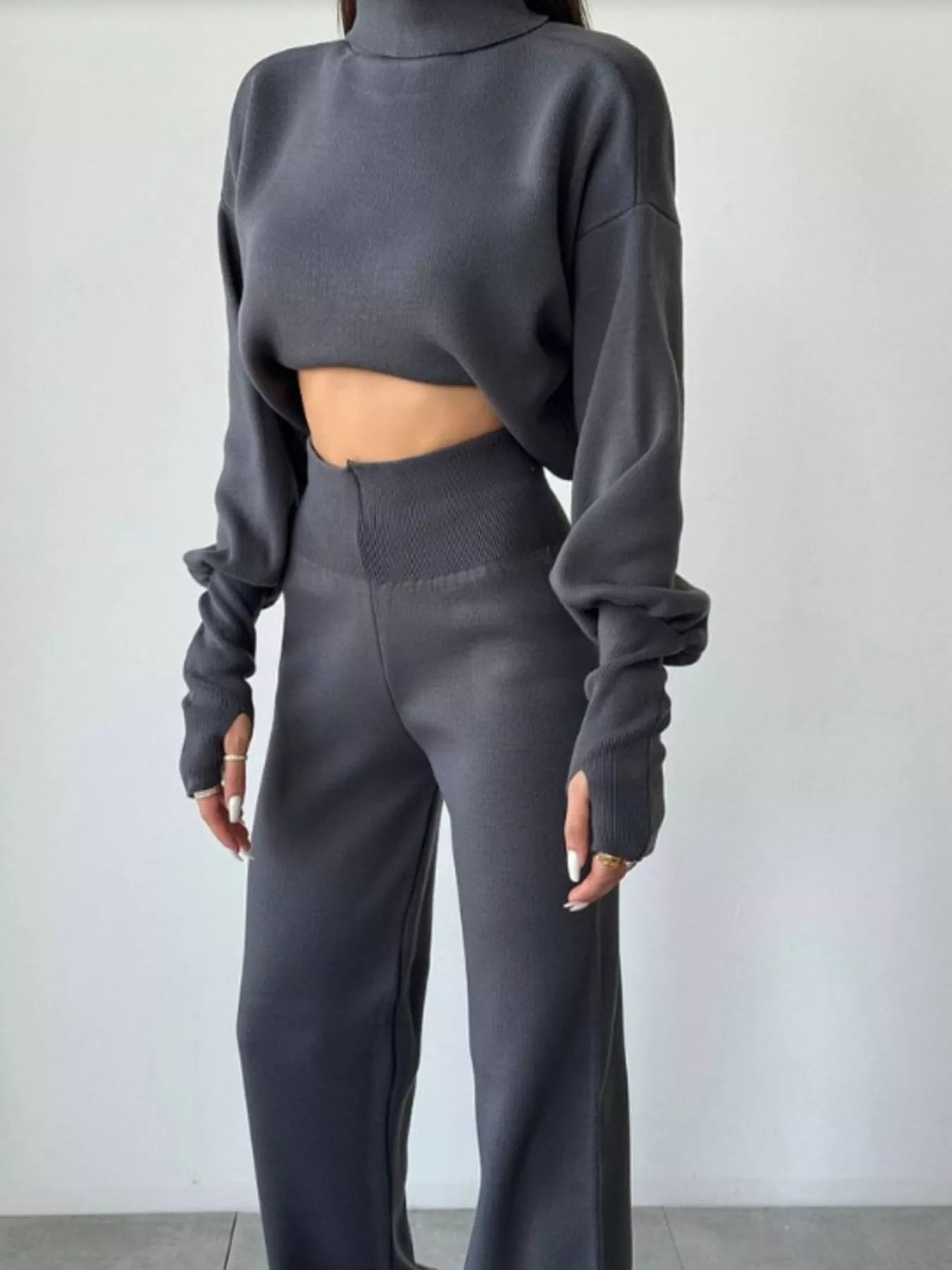 Turtleneck Long Sleeve Top & Pants Set - MAD RUFFI