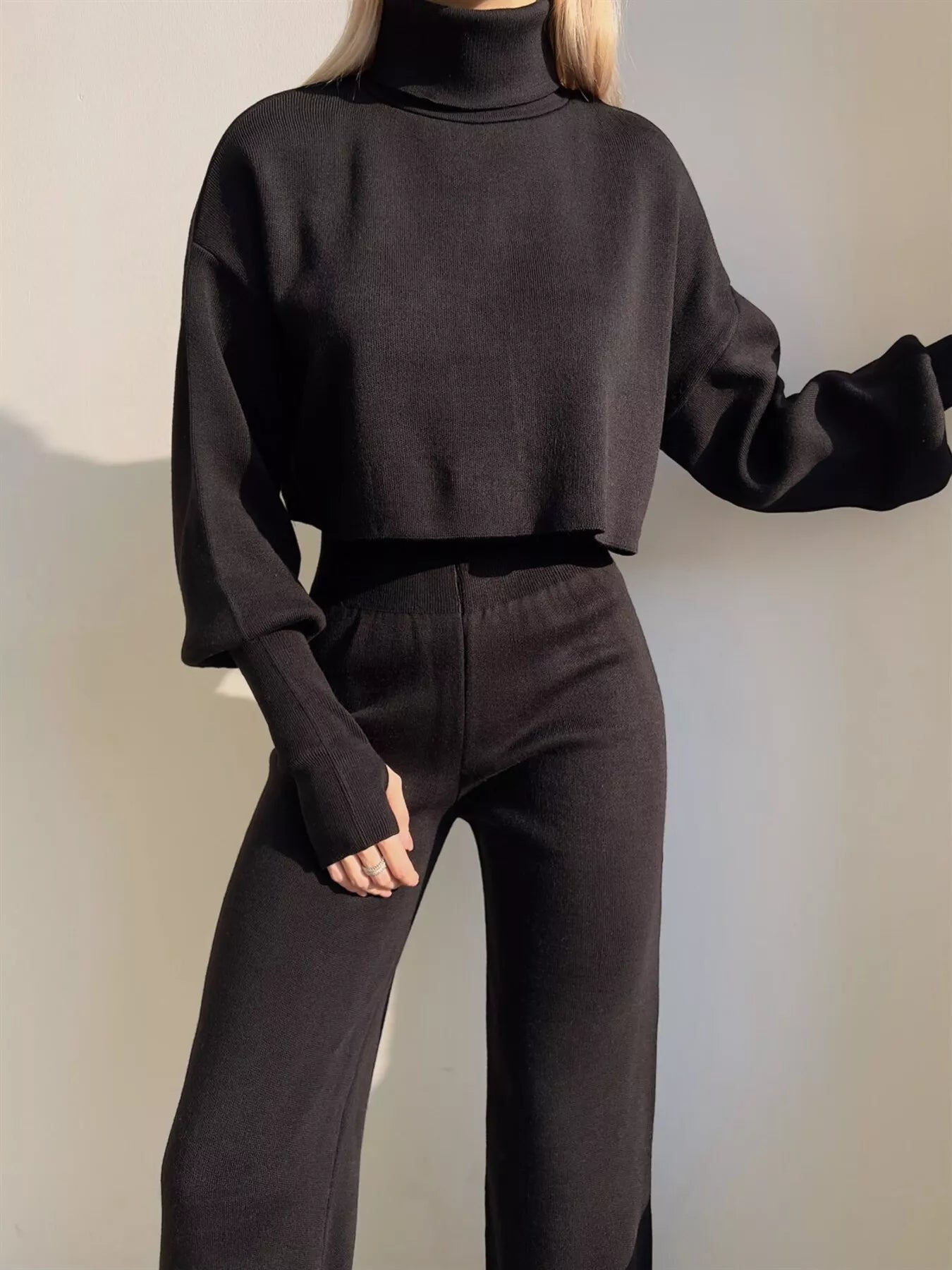 Turtleneck Long Sleeve Top & Pants Set - MAD RUFFI