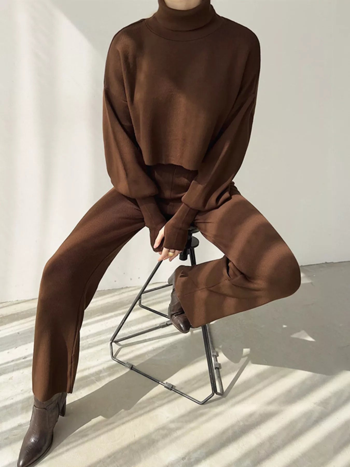 Turtleneck Long Sleeve Top & Pants Set - MAD RUFFI