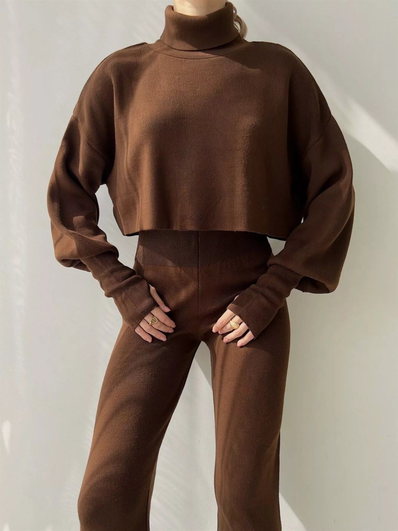 Turtleneck Long Sleeve Top & Pants Set - MAD RUFFI