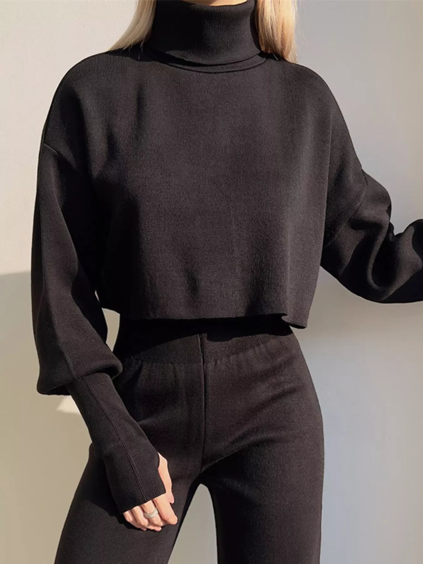 Turtleneck Long Sleeve Top & Pants Set - MAD RUFFI