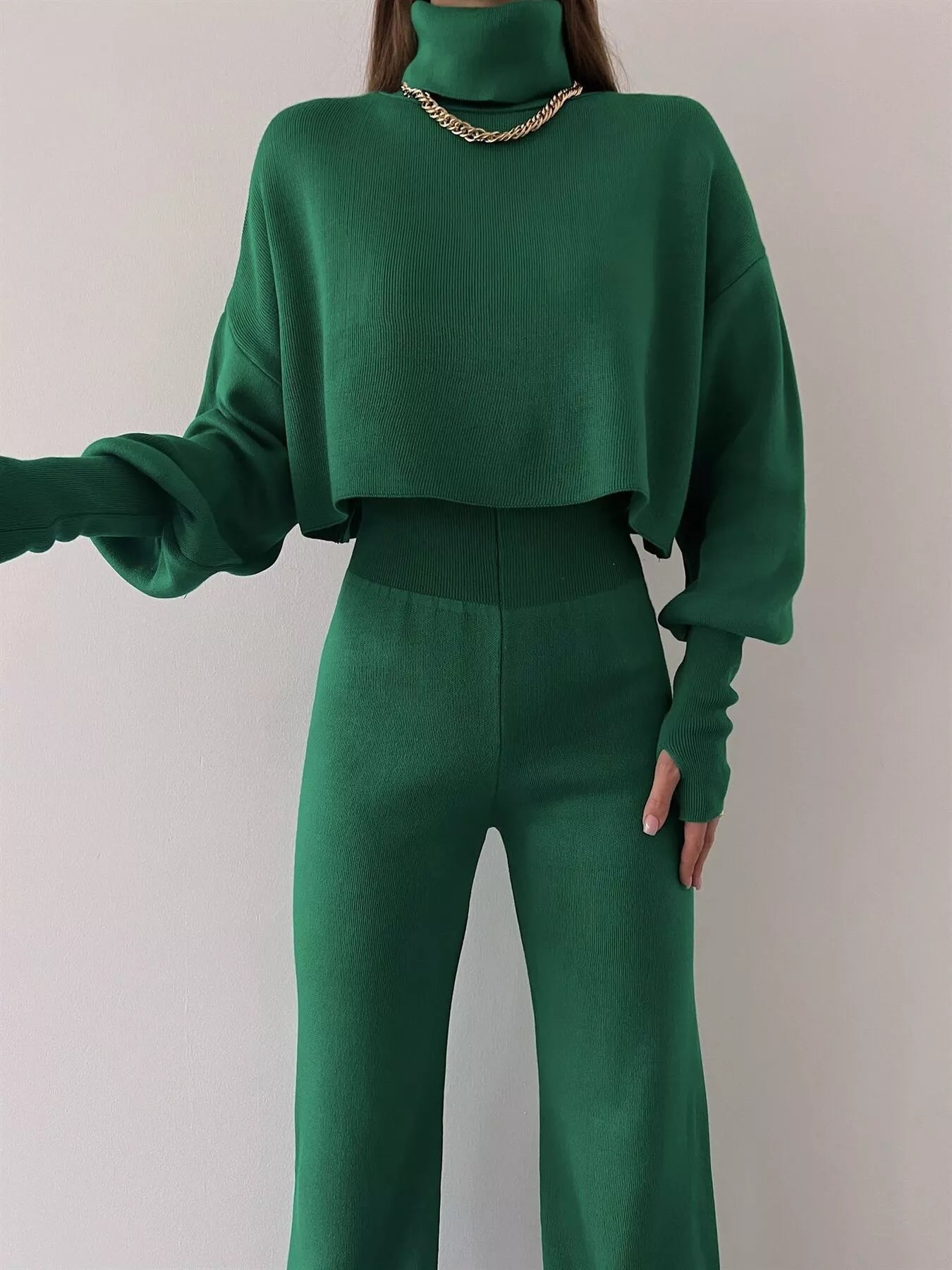Turtleneck Long Sleeve Top & Pants Set - MAD RUFFI