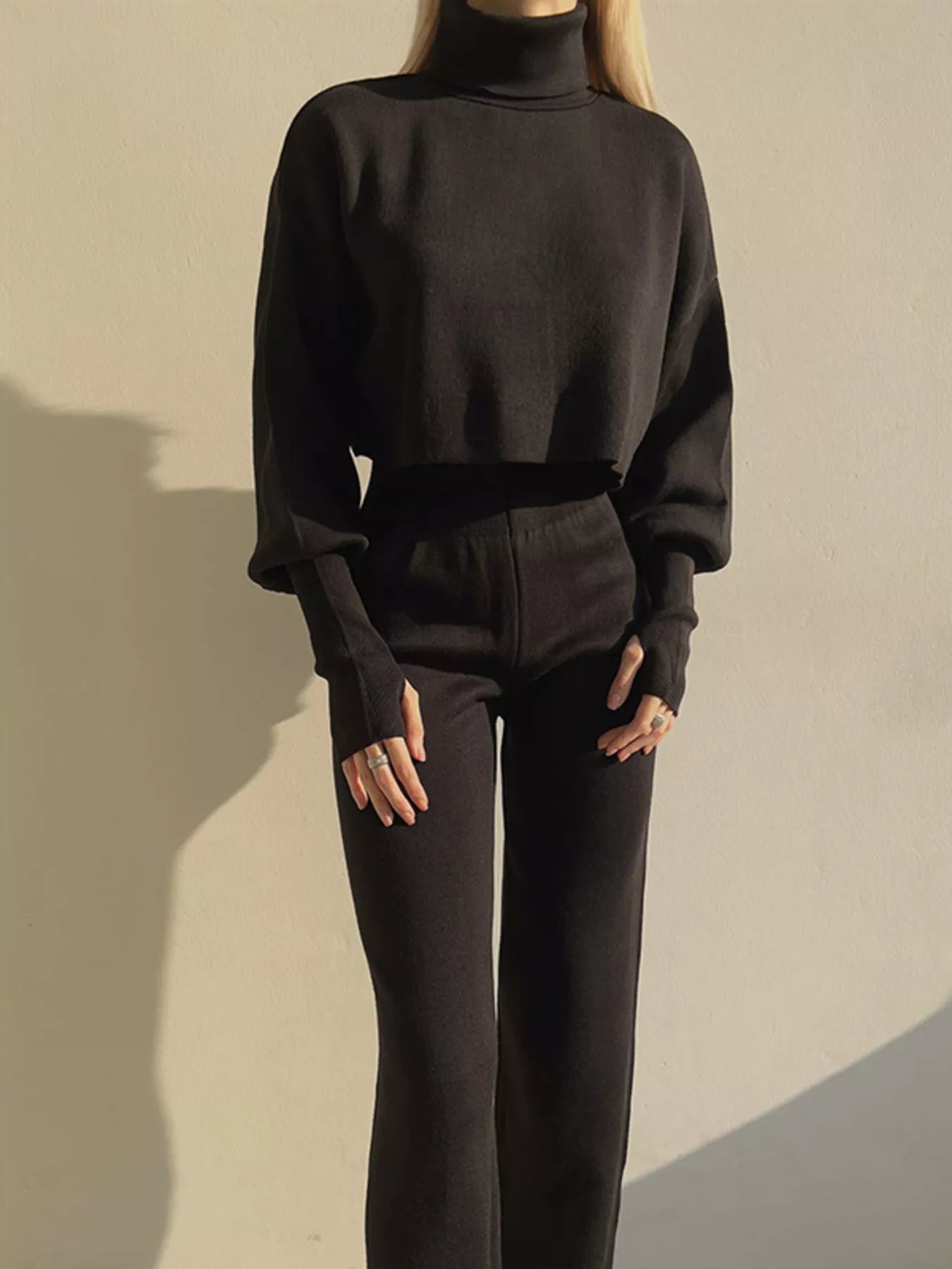 Turtleneck Long Sleeve Top & Pants Set - MAD RUFFI