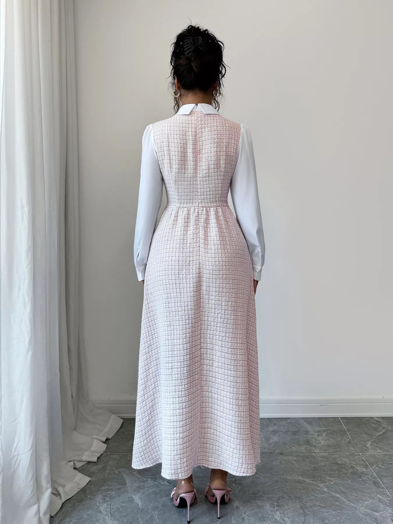 Tweed Long Sleeve A - Line Midi Dress - MAD RUFFI