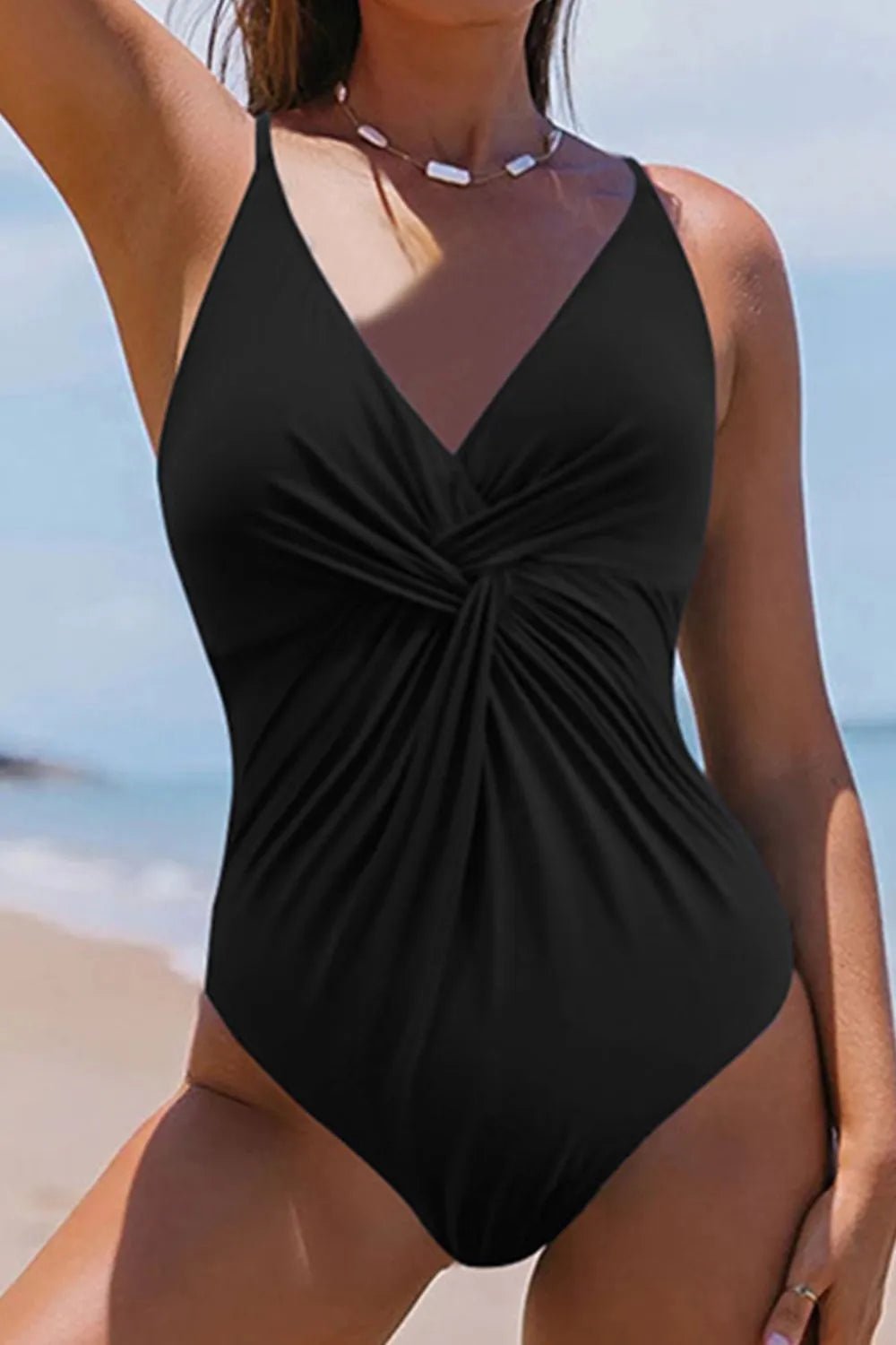 Twisted Crisscross V - Neck One - Piece Swimwear - MAD RUFFI