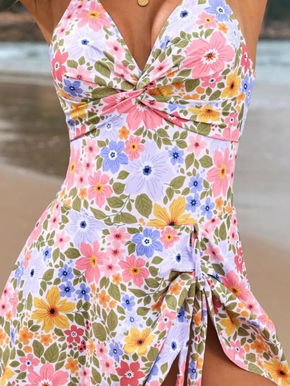 Twisted Front Crisscross Double Spaghetti Strap One - Piece Swimwear - MAD RUFFI