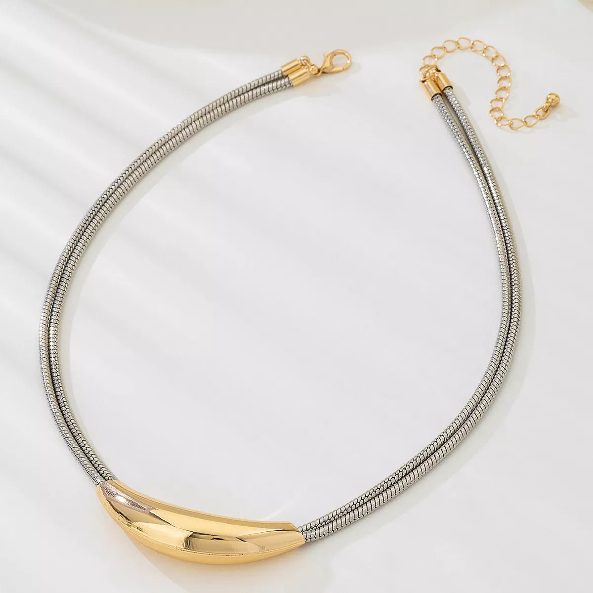 Two - Tone Alloy Curved Pendant Snake Chain Necklace - MAD RUFFI