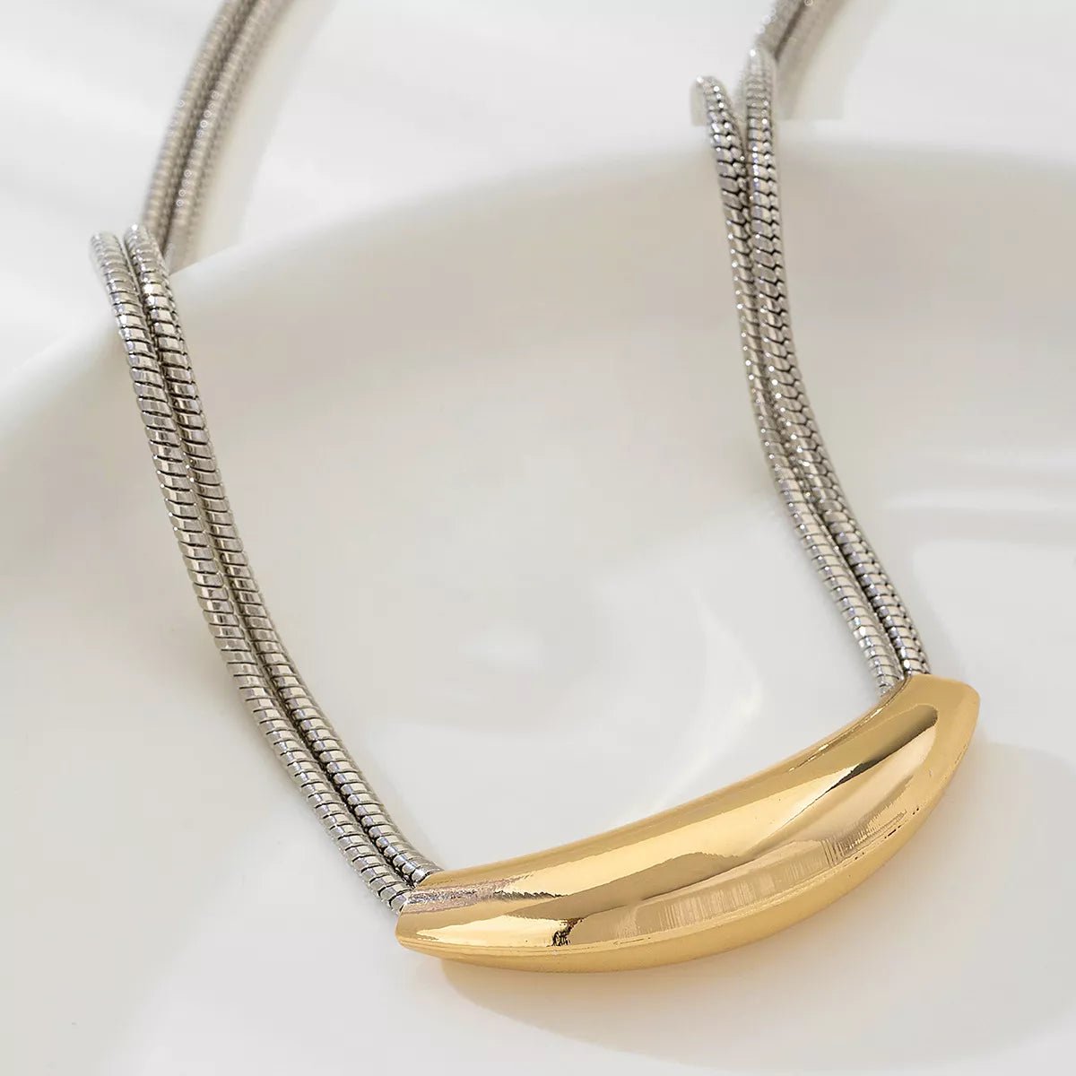 Two - Tone Alloy Curved Pendant Snake Chain Necklace - MAD RUFFI