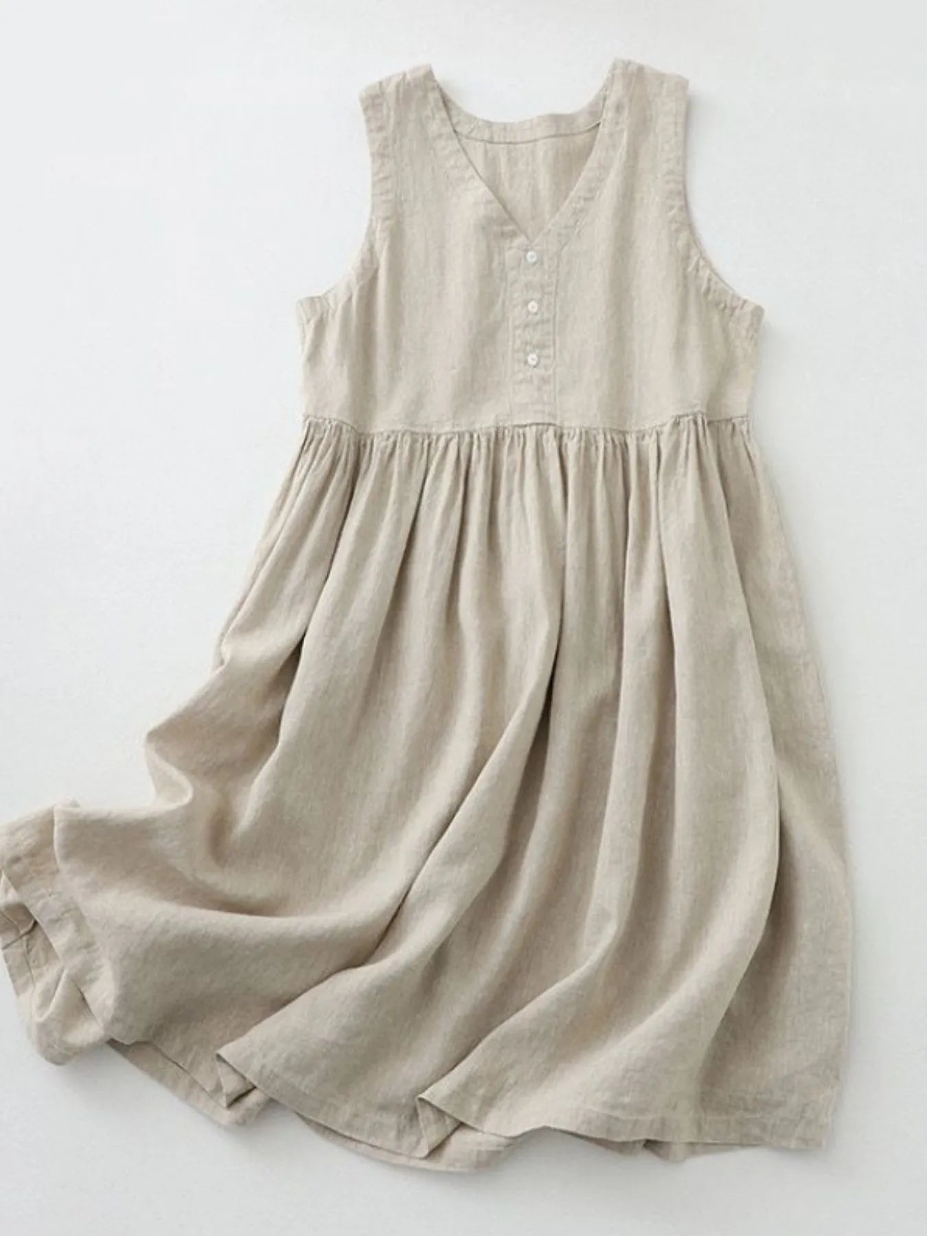 V - Neck Button Detail Sleeveless Midi Dress - MAD RUFFI