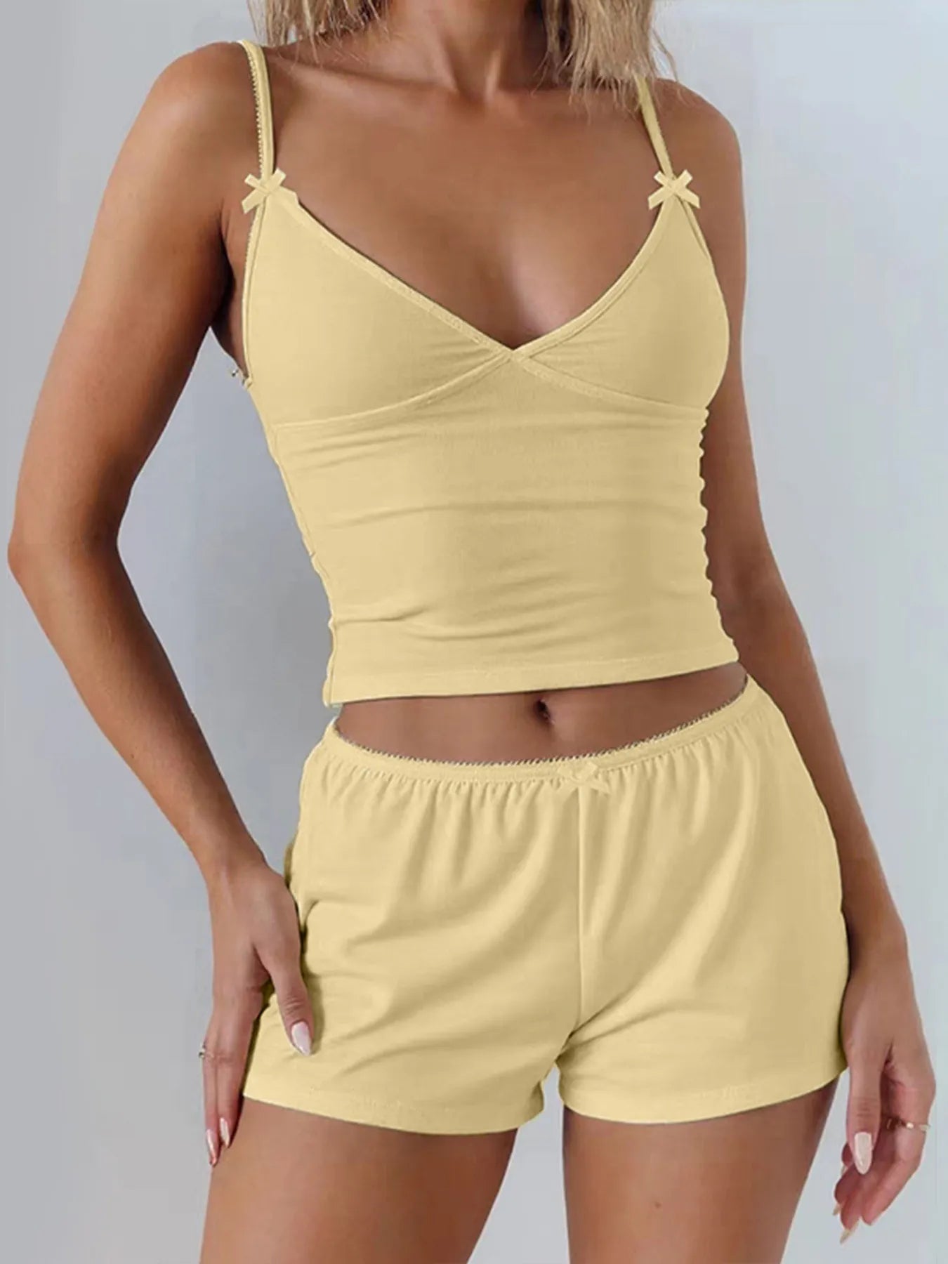 V - Neck Cami and Shorts Set - MAD RUFFI