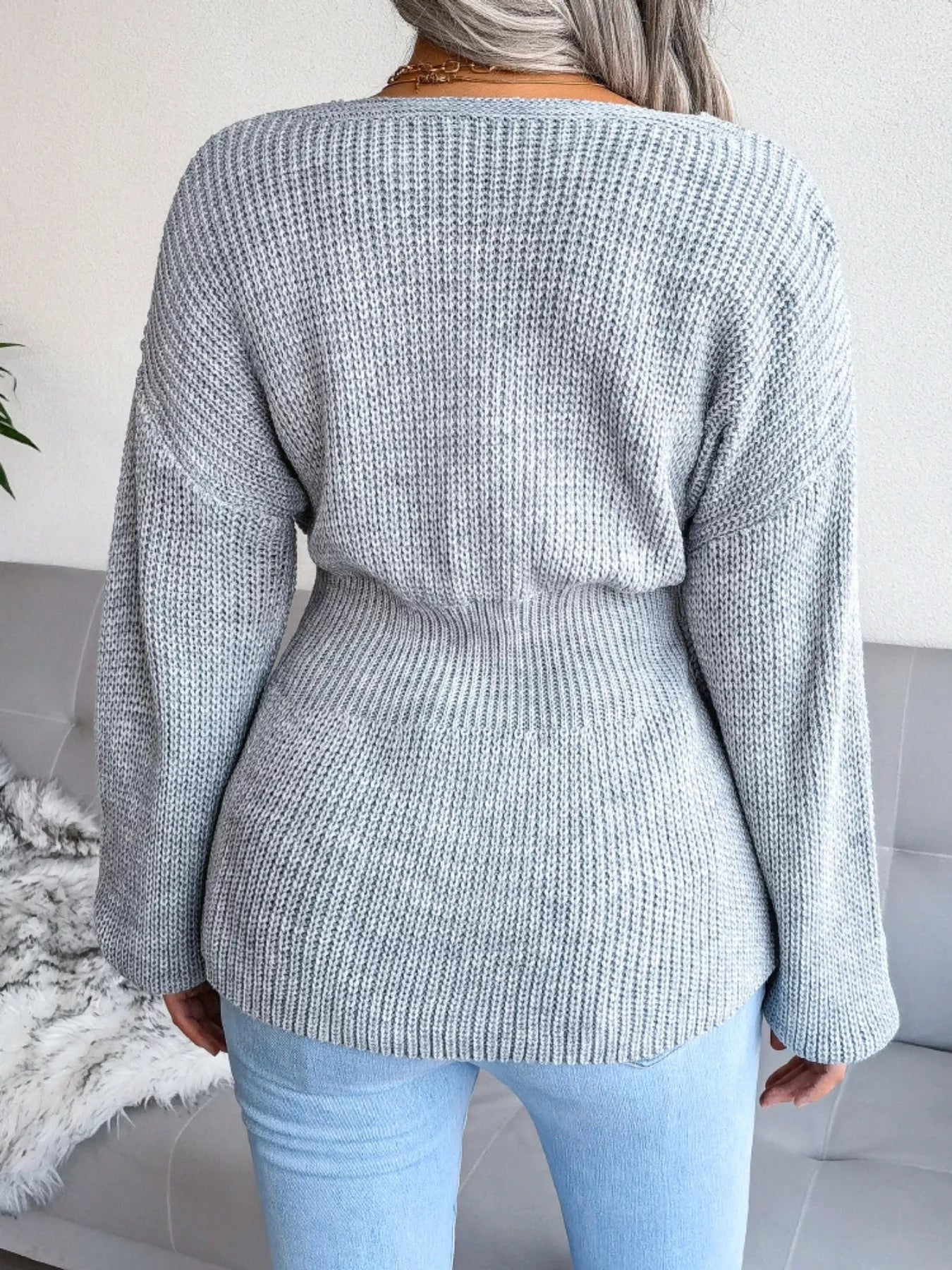V - Neck Dropped Shoulder Sweater - MAD RUFFI