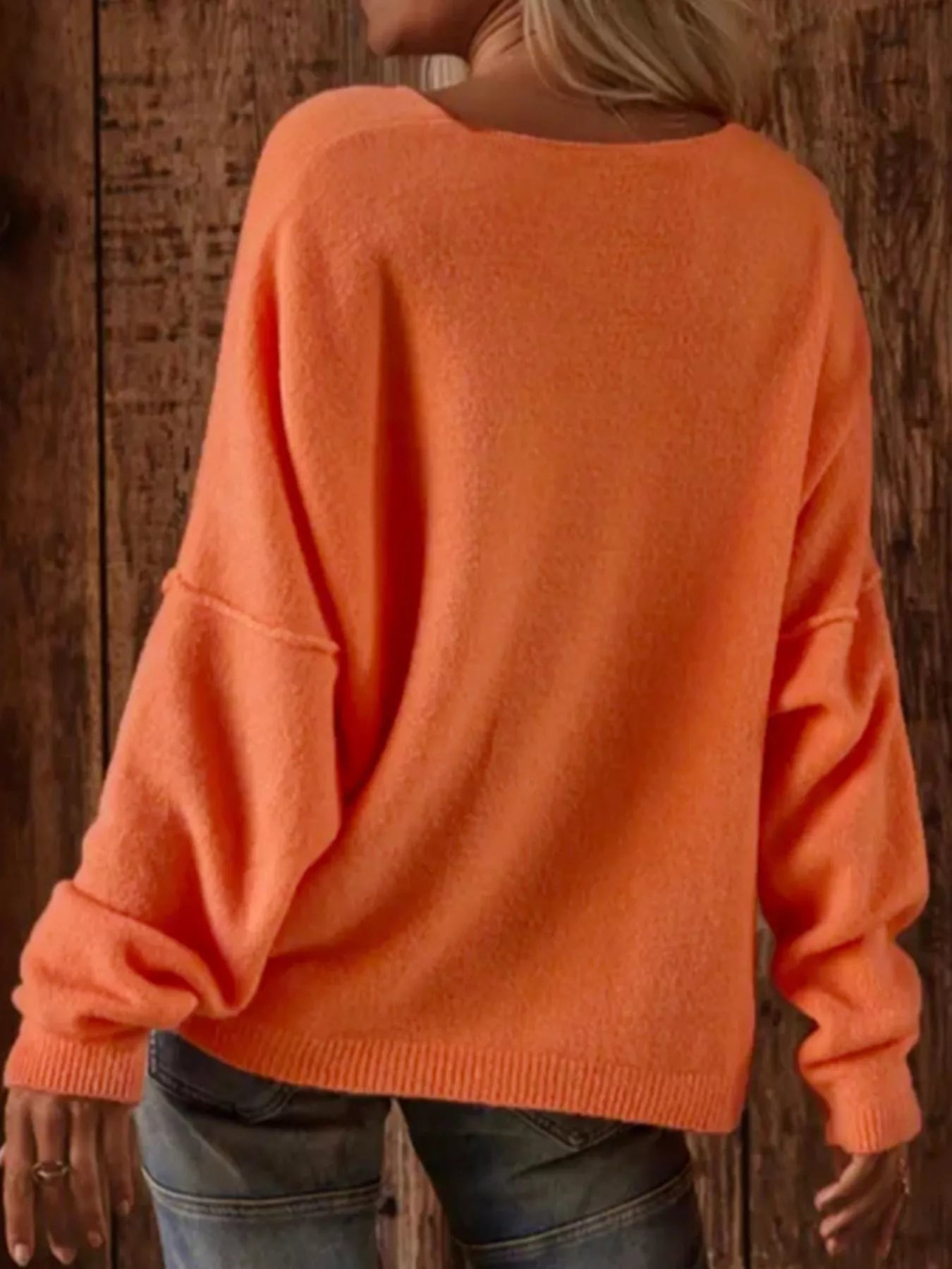 V - Neck Dropped Shoulder Sweater - MAD RUFFI