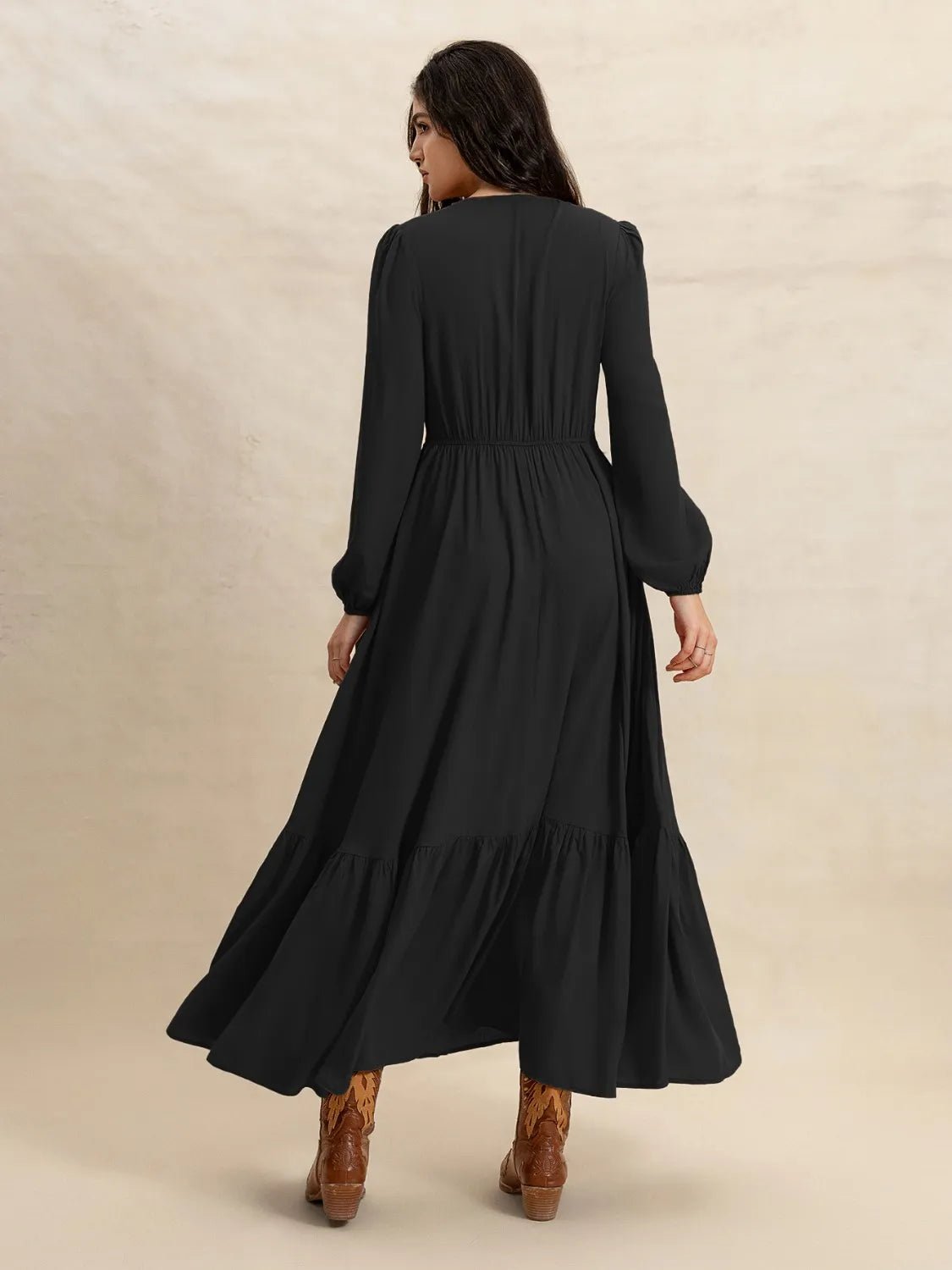 V - Neck Long Sleeve Dress - MAD RUFFI