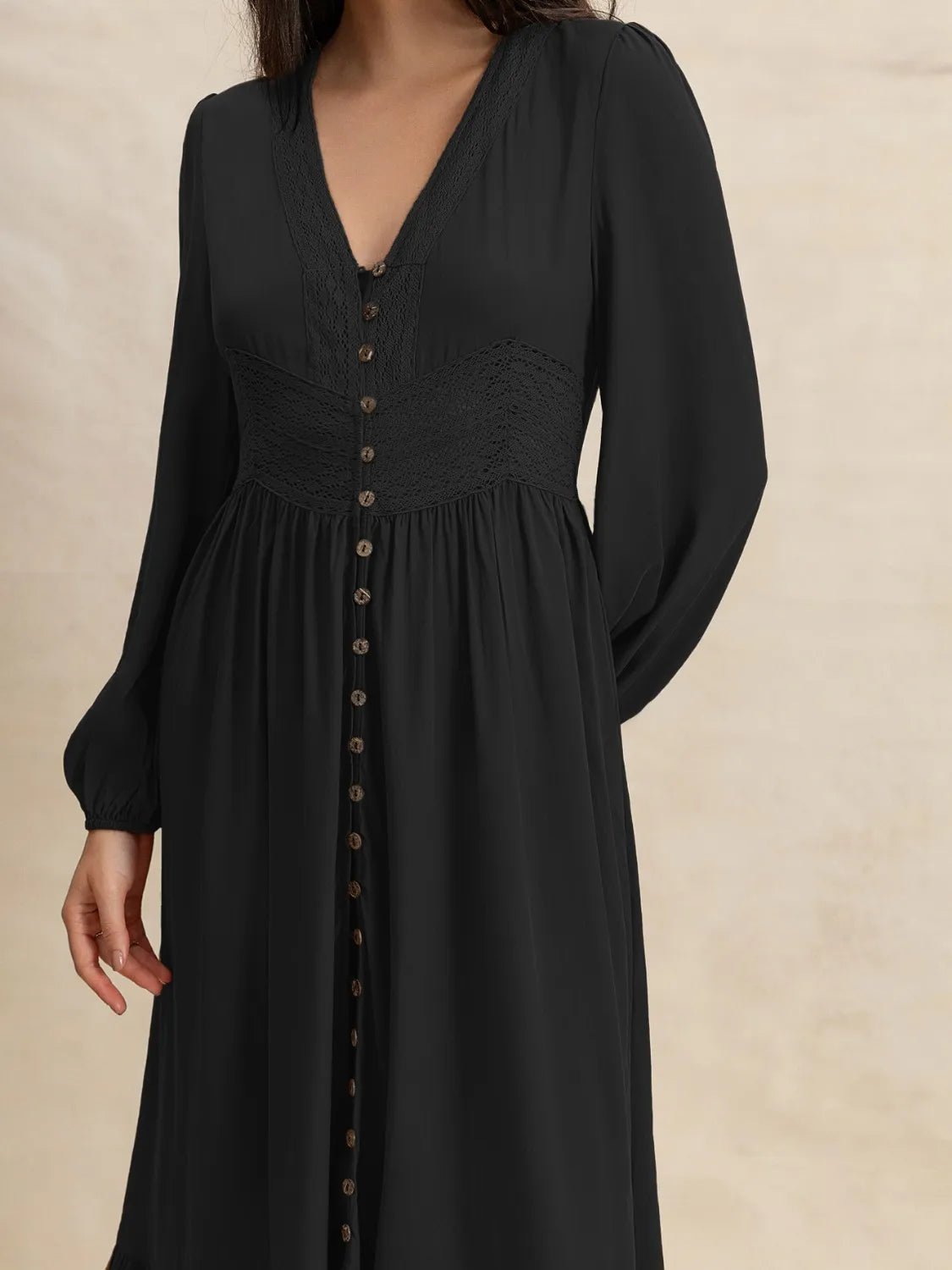 V - Neck Long Sleeve Dress - MAD RUFFI