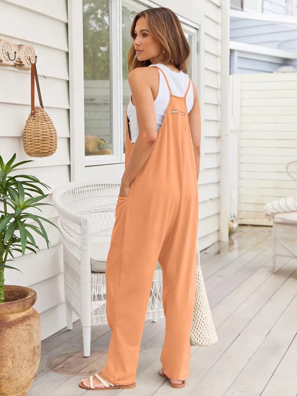 V - Neck Spaghetti Strap Jumpsuit - MAD RUFFI