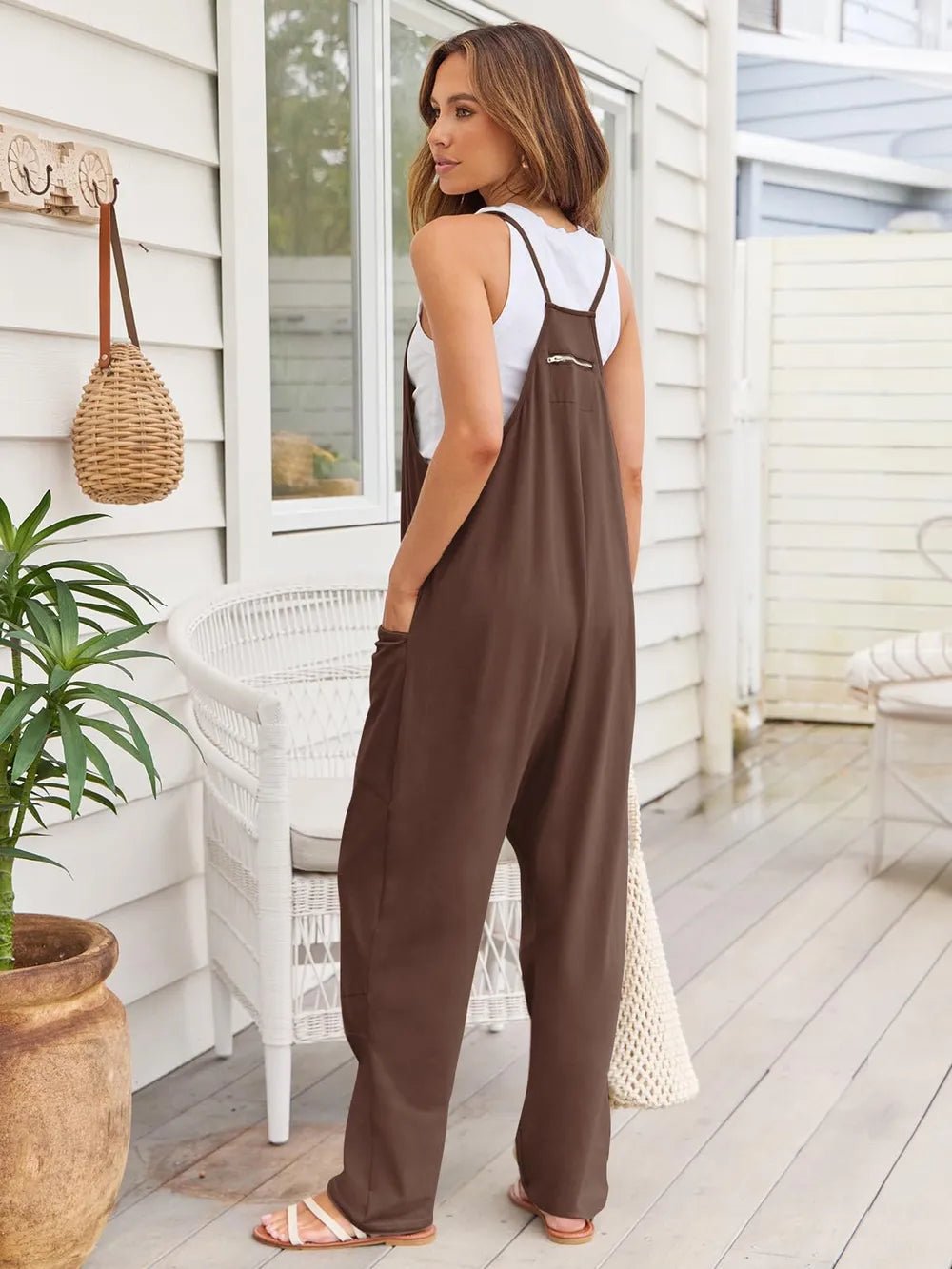 V - Neck Spaghetti Strap Jumpsuit - MAD RUFFI