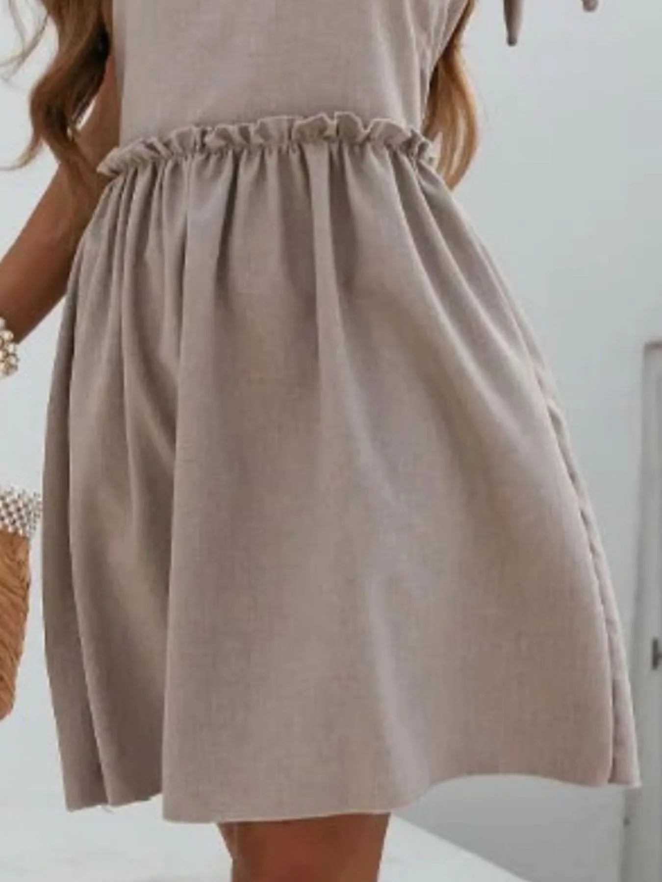 V - Neck Tie Shoulder Mini Dress - MAD RUFFI