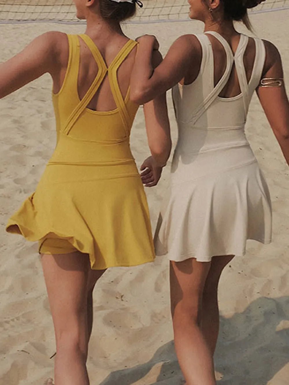 V - Neck Wide Strap Active Dress with Unitard Liner - MAD RUFFI