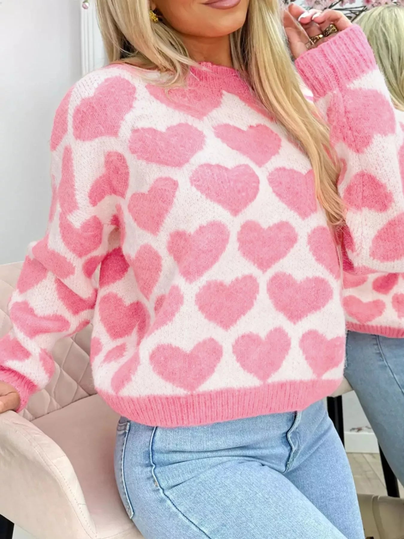 Valentine Heart Round Neck Sweater - MAD RUFFI