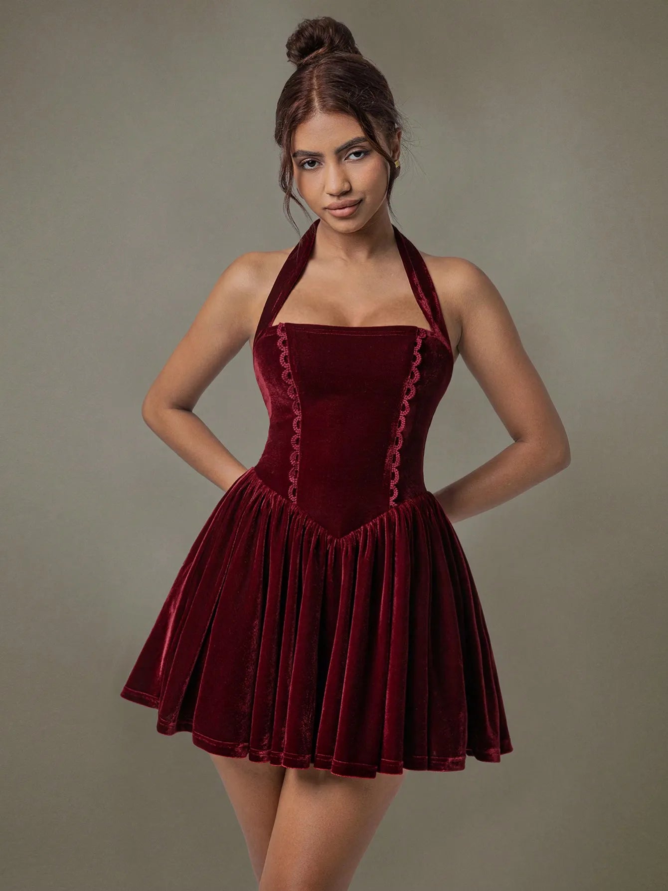Velvet Halter Skater Dress - MAD RUFFI