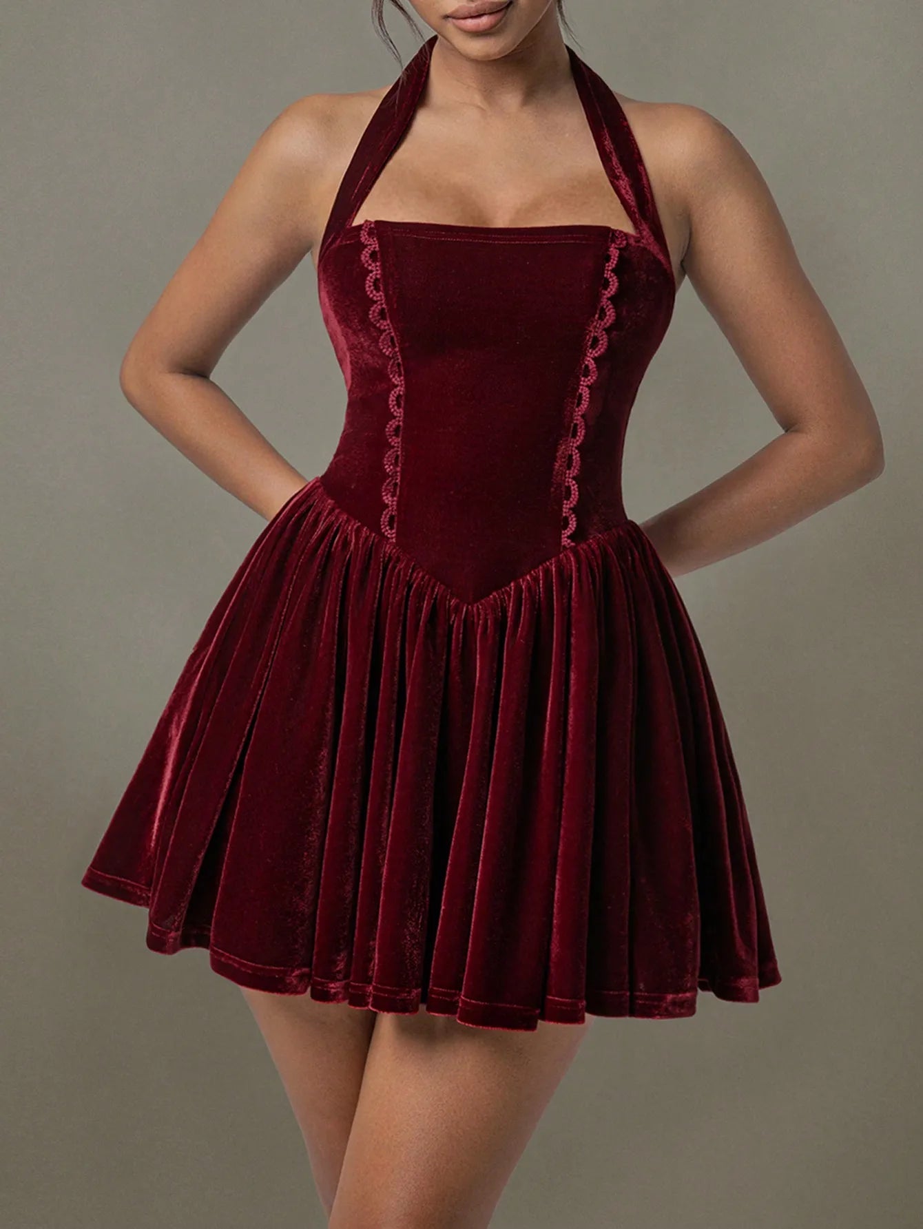 Velvet Halter Skater Dress - MAD RUFFI
