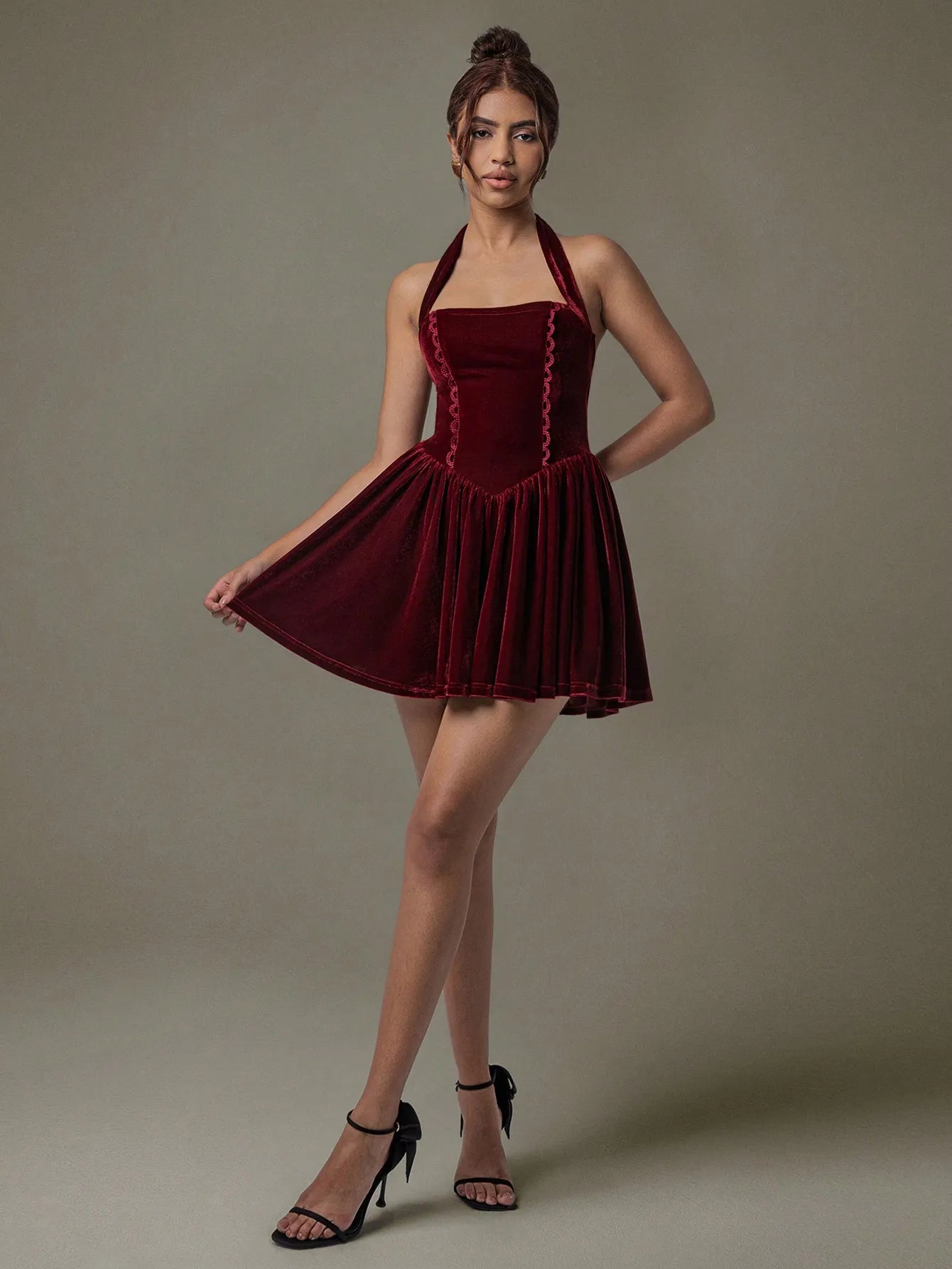 Velvet Halter Skater Dress - MAD RUFFI