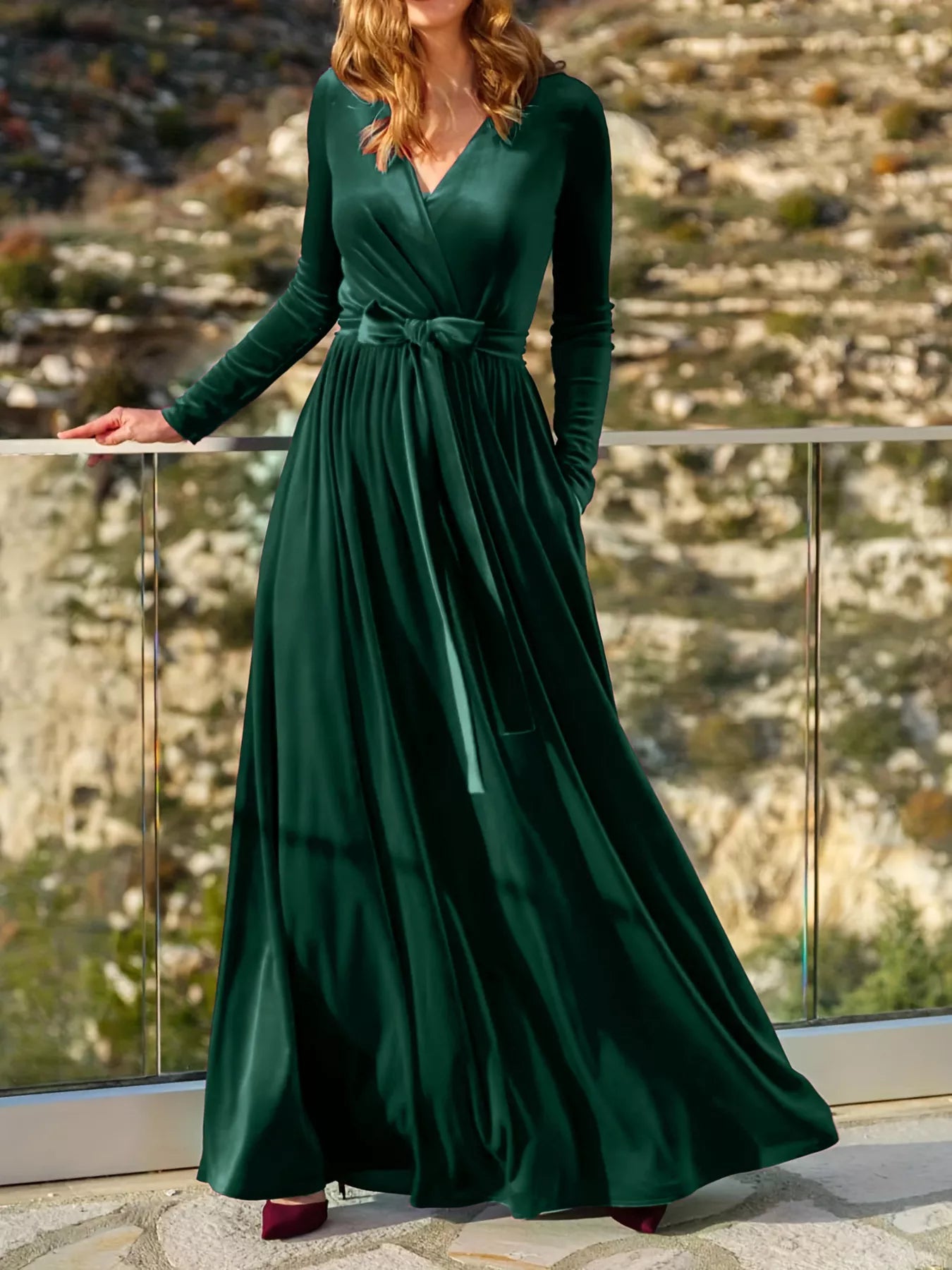 Velvet Long Sleeve Maxi Dress - MAD RUFFI