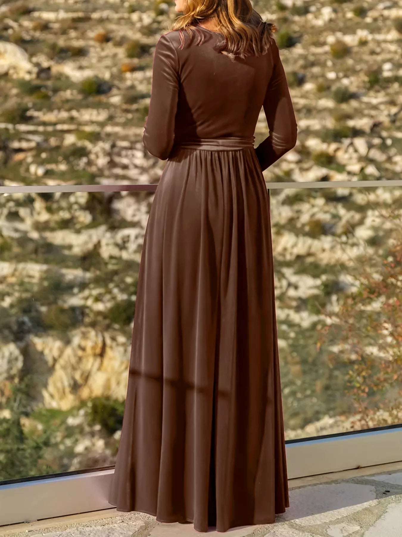 Velvet Long Sleeve Maxi Dress - MAD RUFFI
