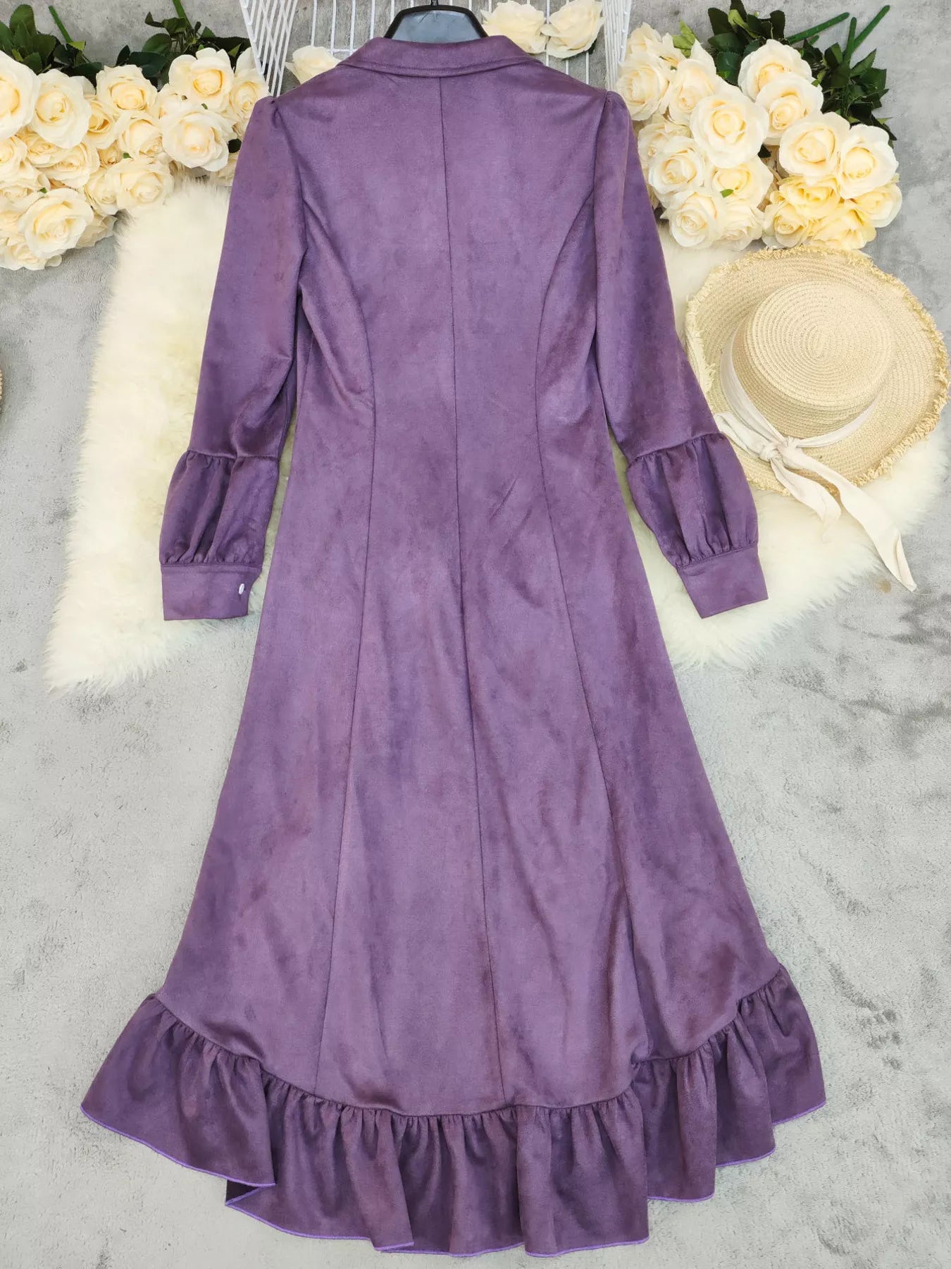 Velvet Ruffle Slit Midi Dress - MAD RUFFI