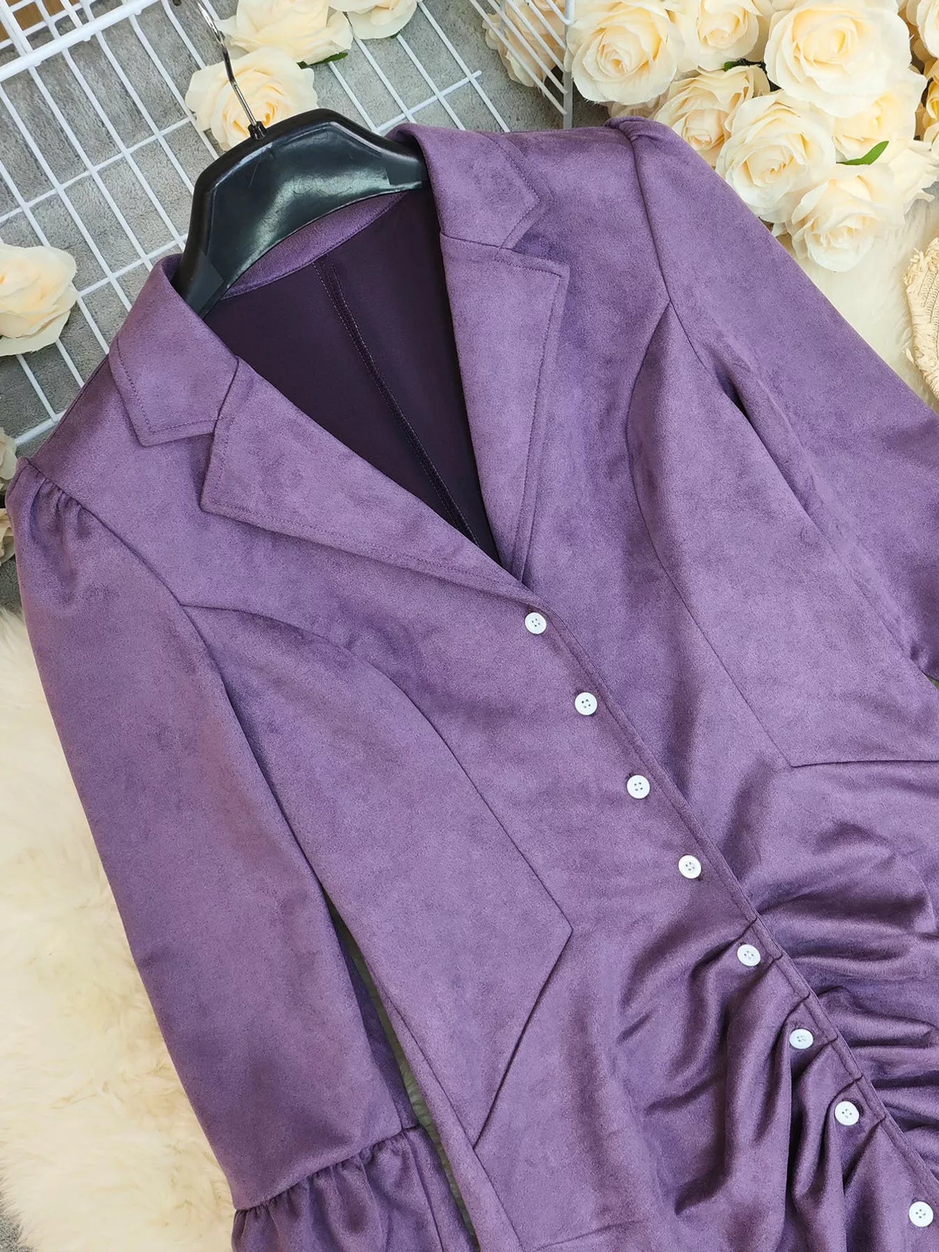 Velvet Ruffle Slit Midi Dress - MAD RUFFI