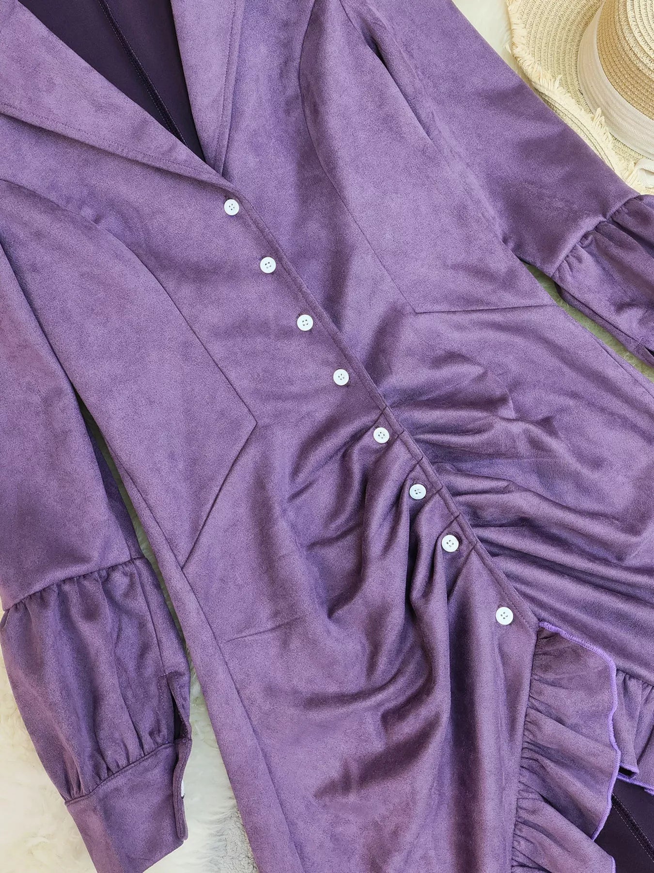 Velvet Ruffle Slit Midi Dress - MAD RUFFI